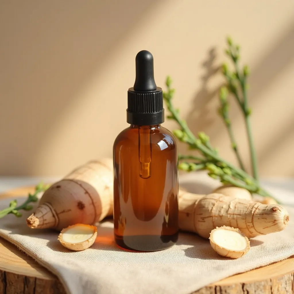 Ingweröl Sri Lanka mit frischer Ingwerwurzel dekorativ arrangiert von aromen123