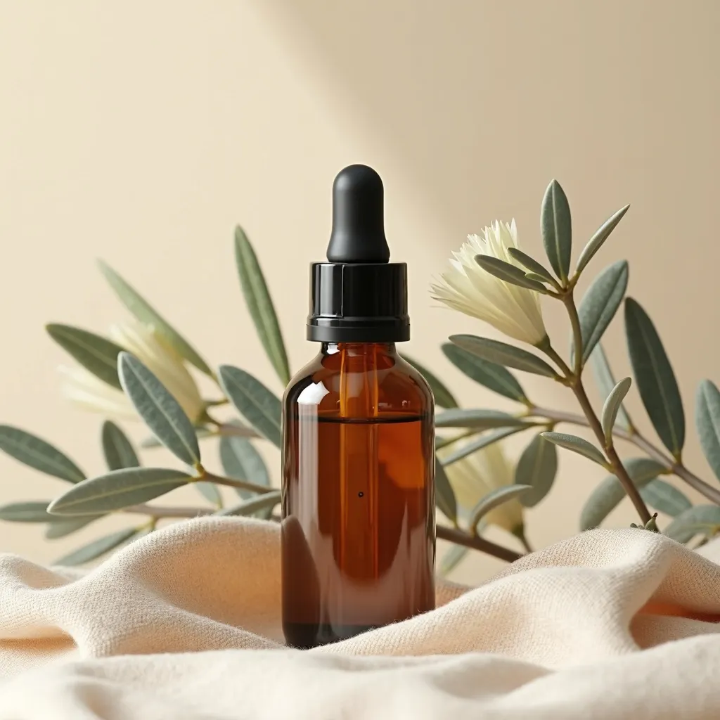Niaouliöl mit grünen Zweigen dekorativ arrangiert von aromen123