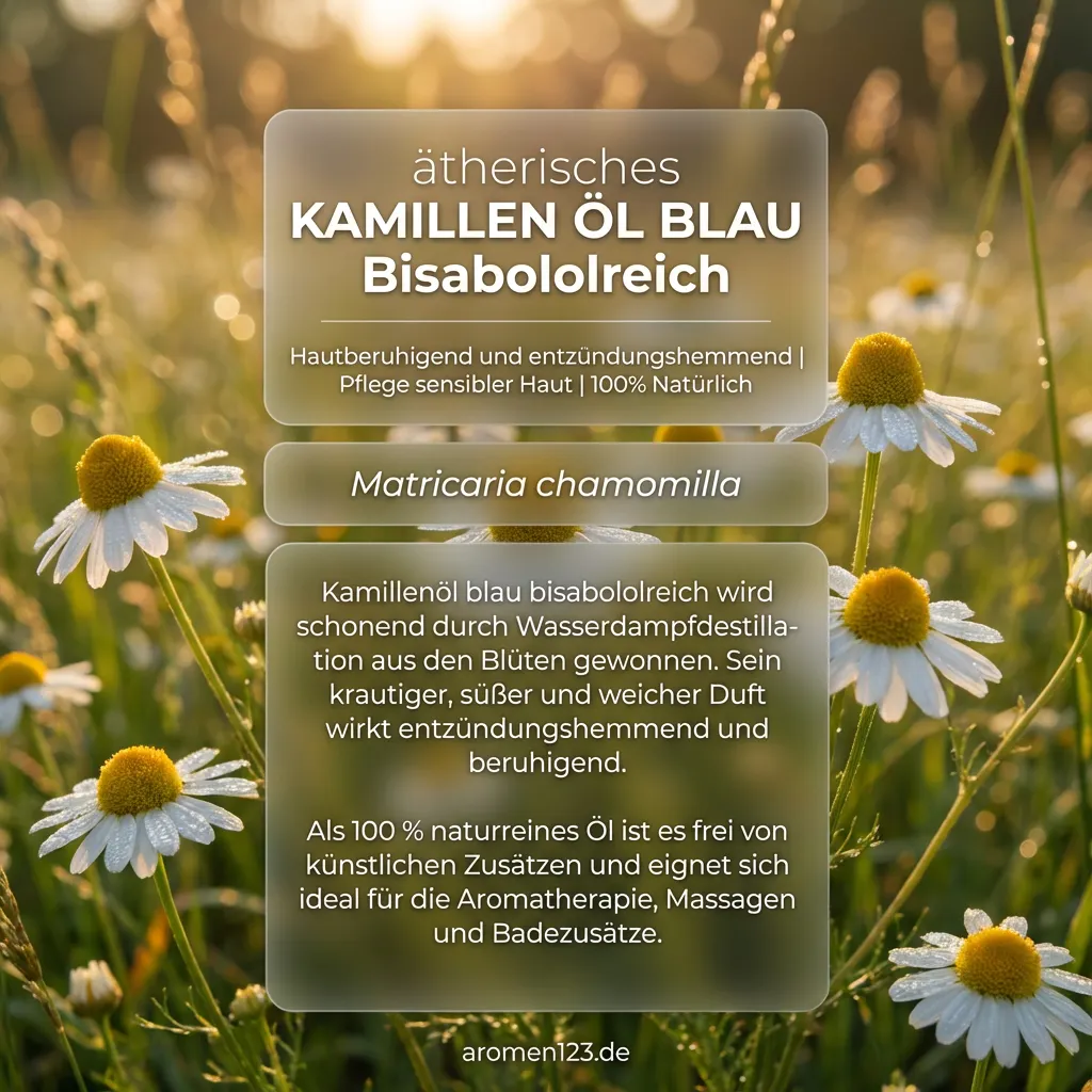 Braunglasflasche blaues ätherisches Kamillenöl bisabololreich von aromen123