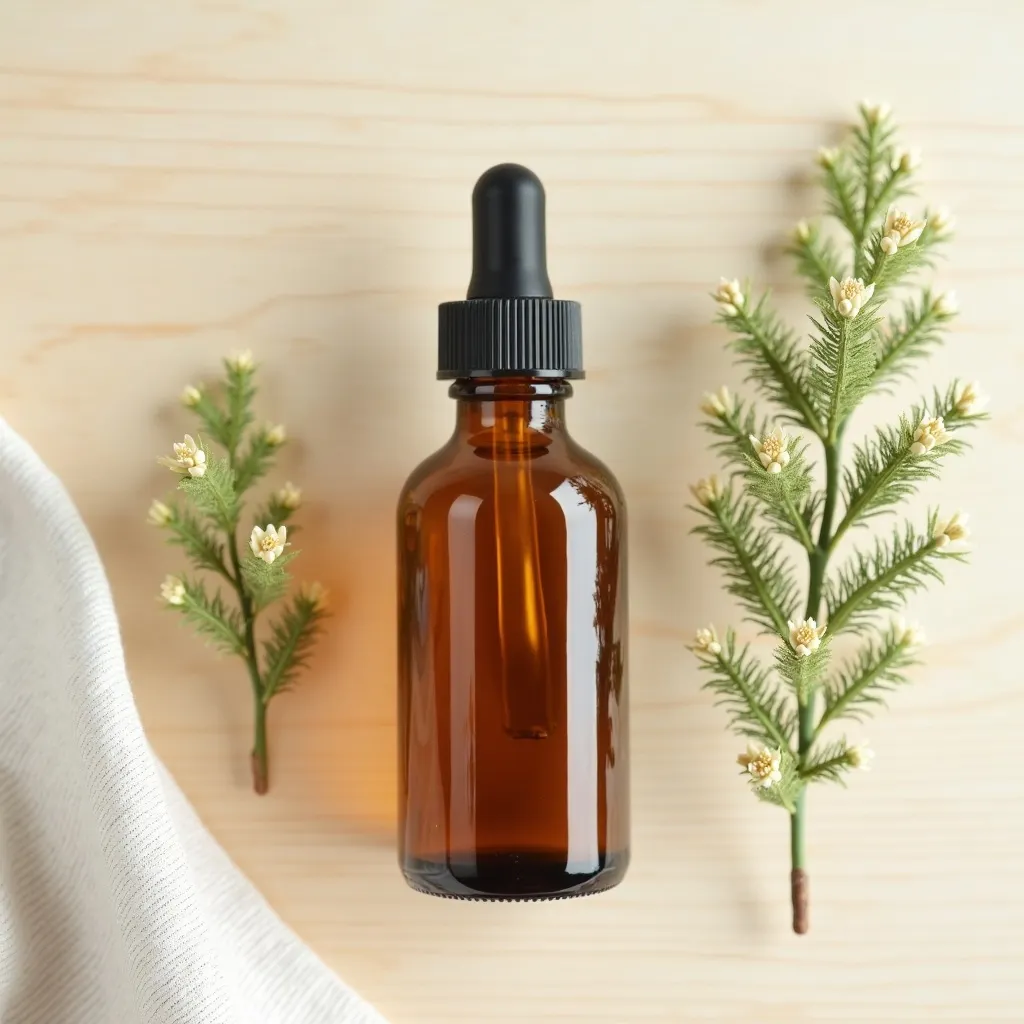 Teebaumöl Extra mit Teebaumzweigen dekorativ arrangiert von aromen123
