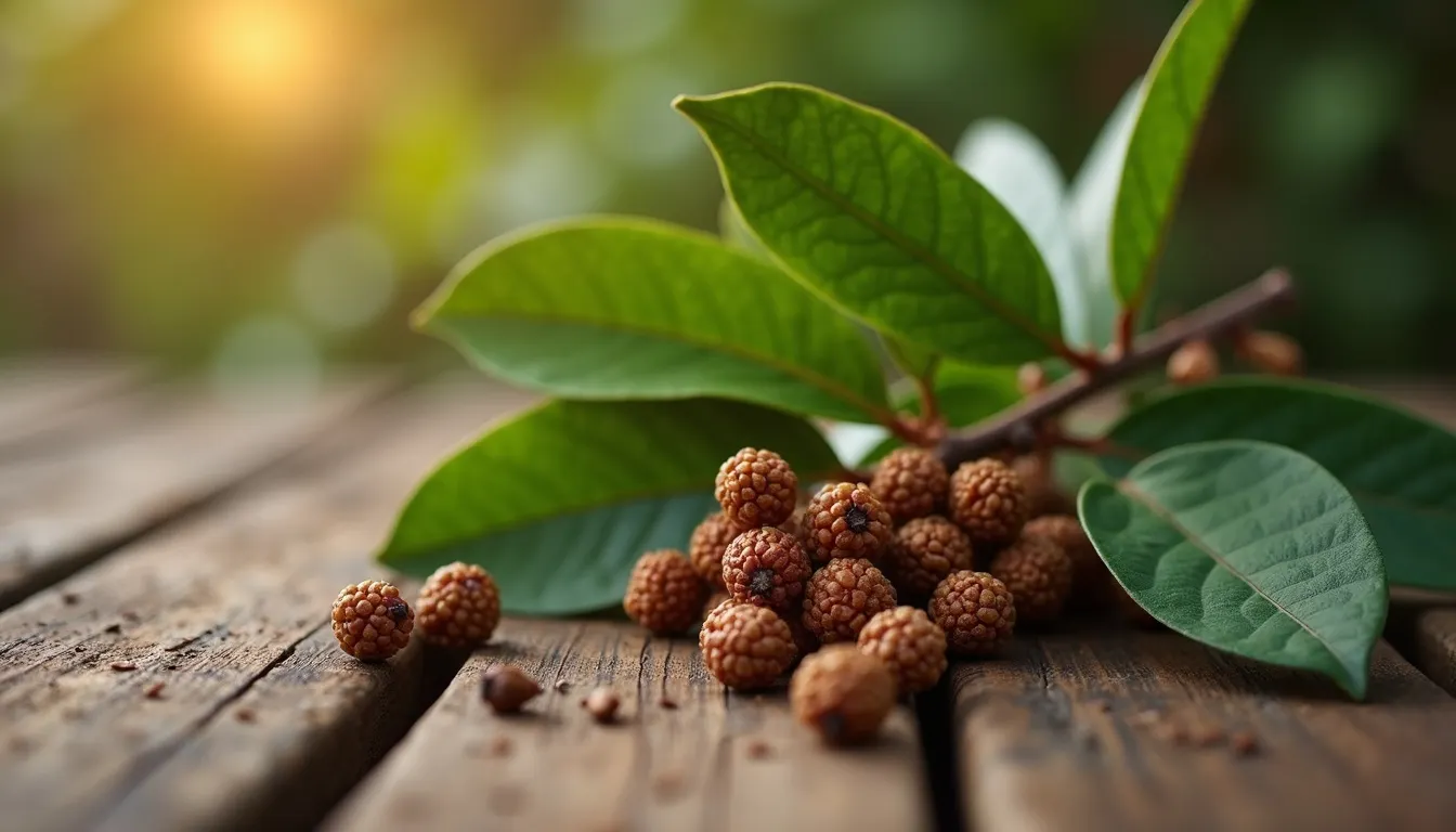Pimentbaum mit grünen Blättern, Herkunft des Pimentblätteröls von aromen123