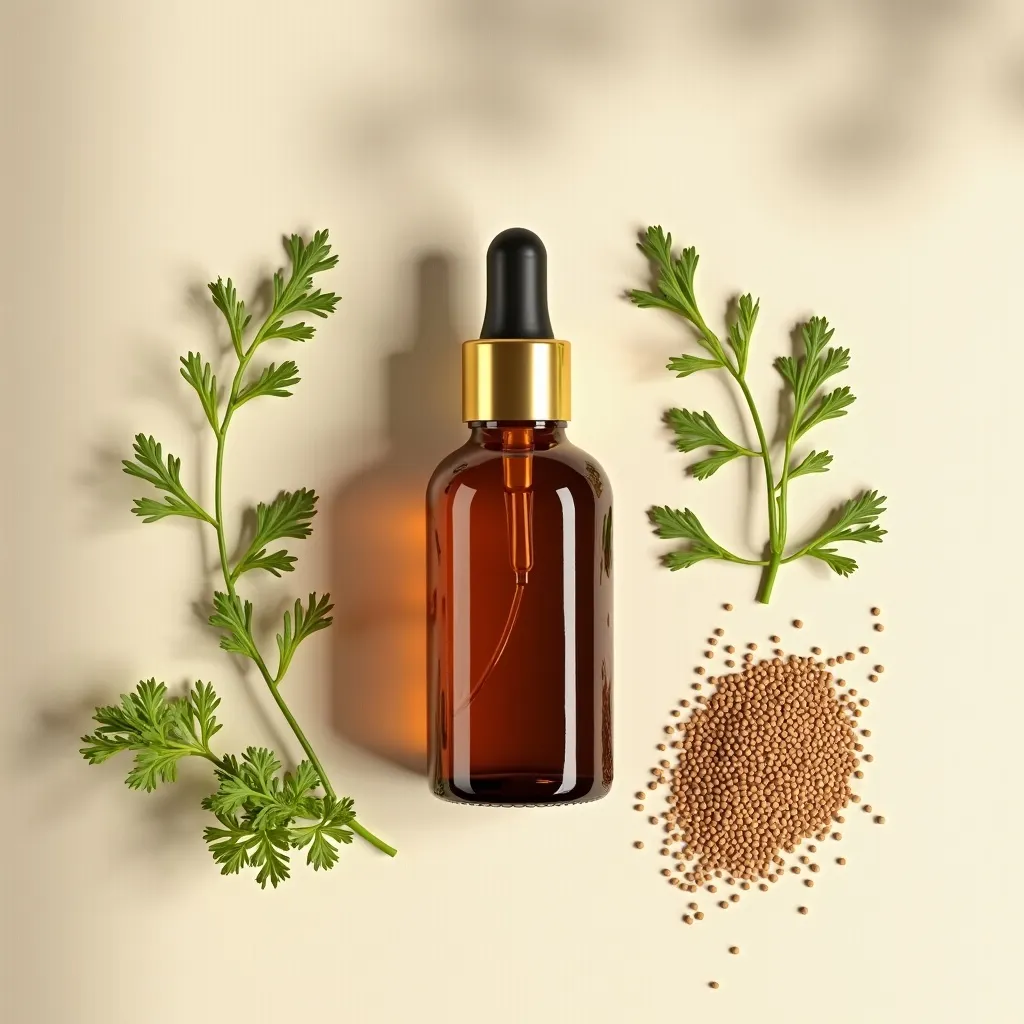 Ätherisches Selleriesamenöl 10ml - Würzig-warmer Erdduft aus EU-Anbau Ätherisches Selleriesamenöl mit Selleriesamen dekorativ arrangiert