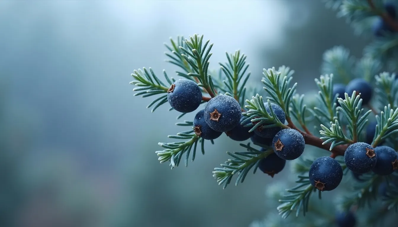Wacholderstrauch mit Beeren, Herkunft des aetherischen Wacholderbeeröls extra