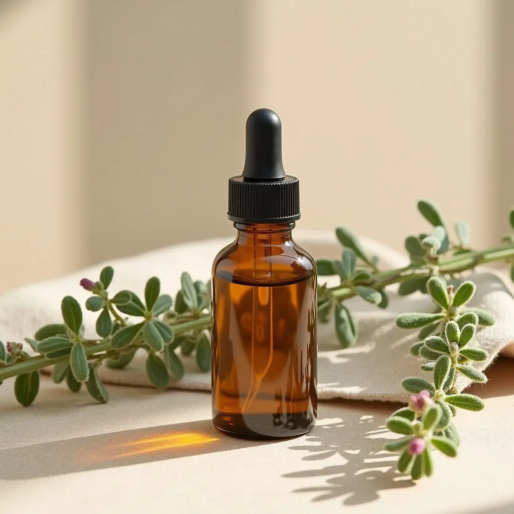 Ätherisches Origanumöl mit Oreganozweigen dekorativ arrangiert von aromen123