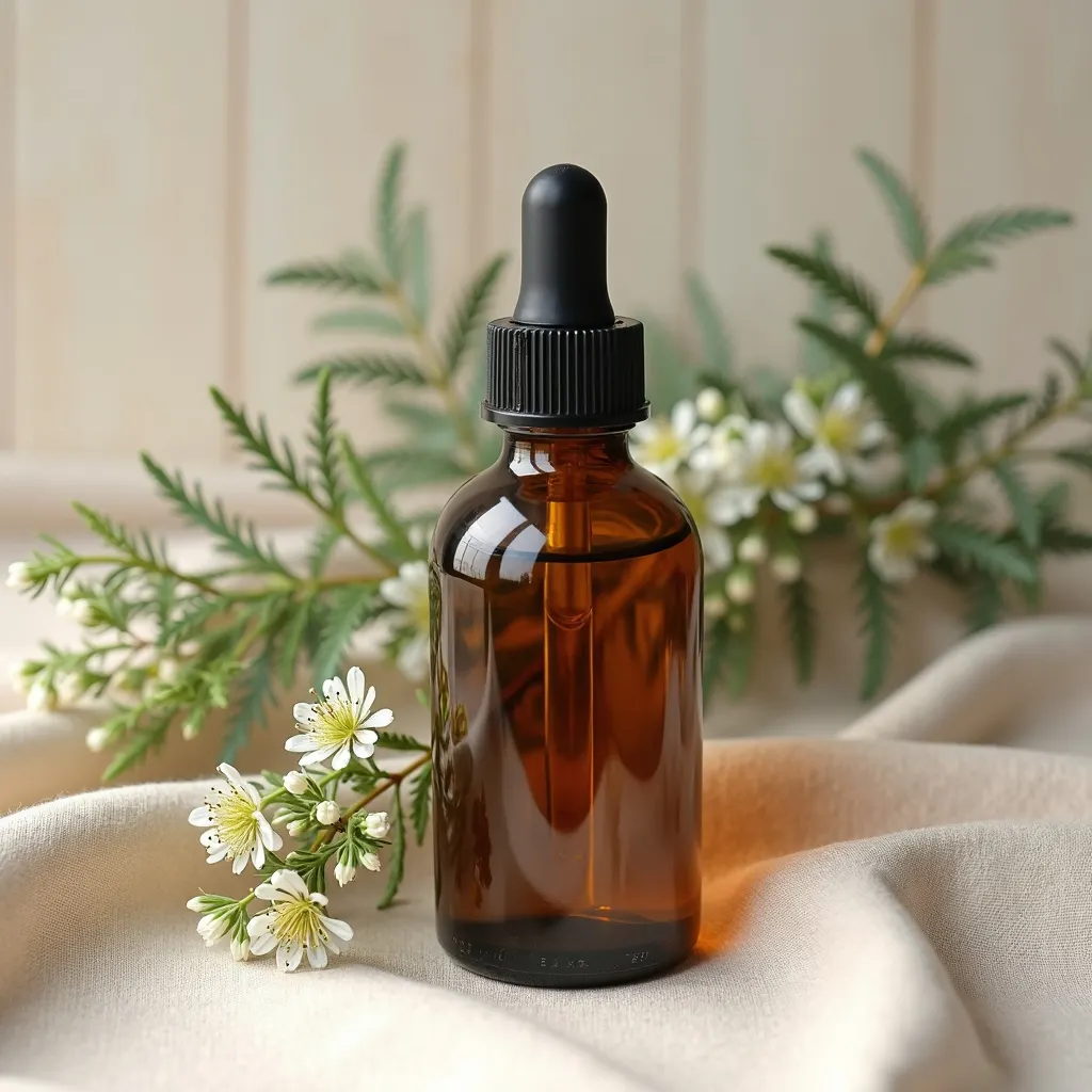 Ätherisches Kanukaöl 10ml - Kunzea ericoides aus EU-Anbau Ätherisches Kanukaöl mit Kanuka-Zweigen dekorativ arrangiert