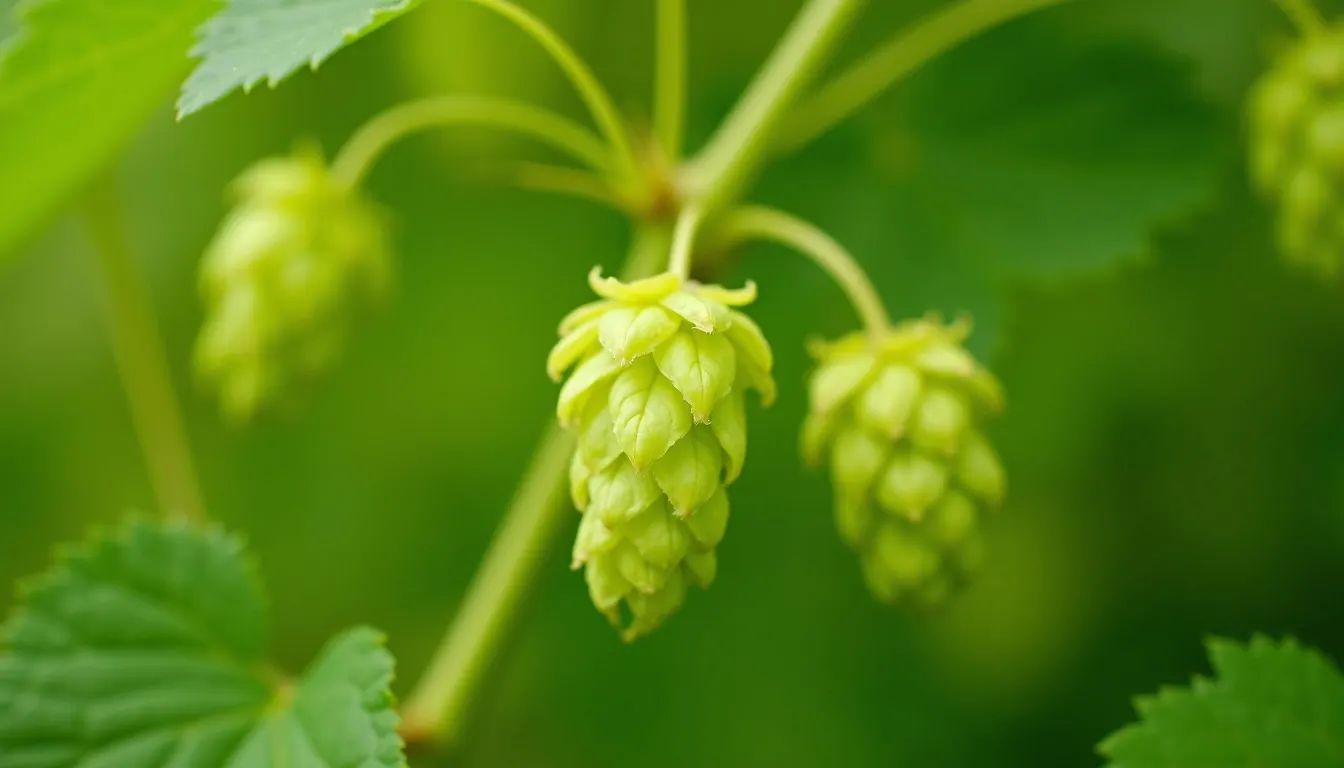 Hopfenranken mit Dolden im EU-Anbau, Herkunft des ätherischen Hopfenöls