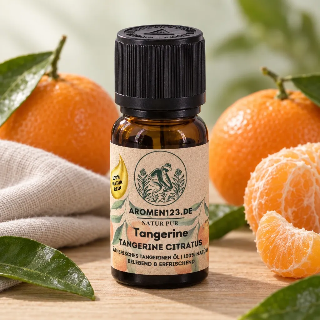 Ätherisches Tangerinenöl, 10-ml-Braunglasflasche mit aromen123-Etikett