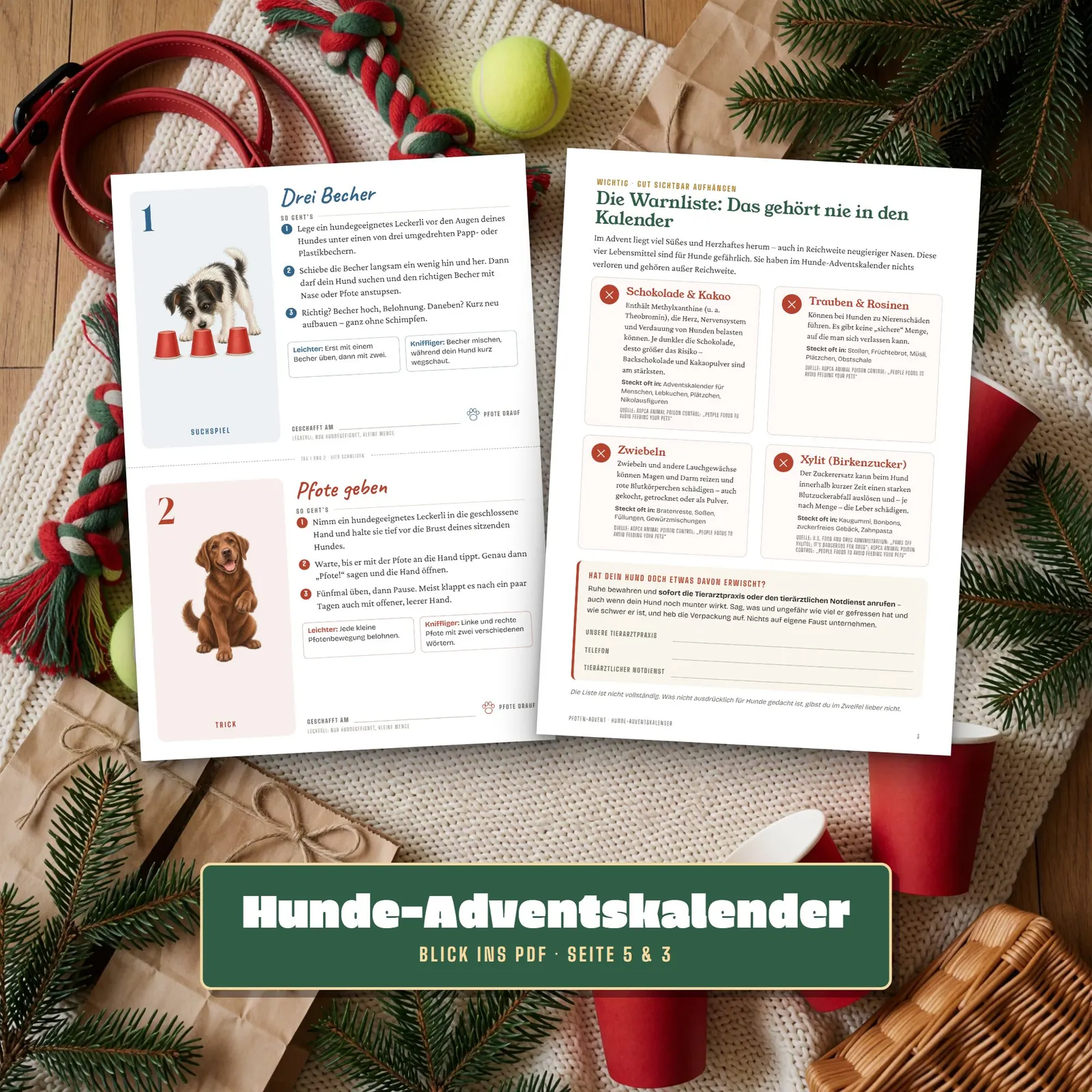 Hunde-Adventskalender zum Ausdrucken – Pfoten-Advent – Einblick 2