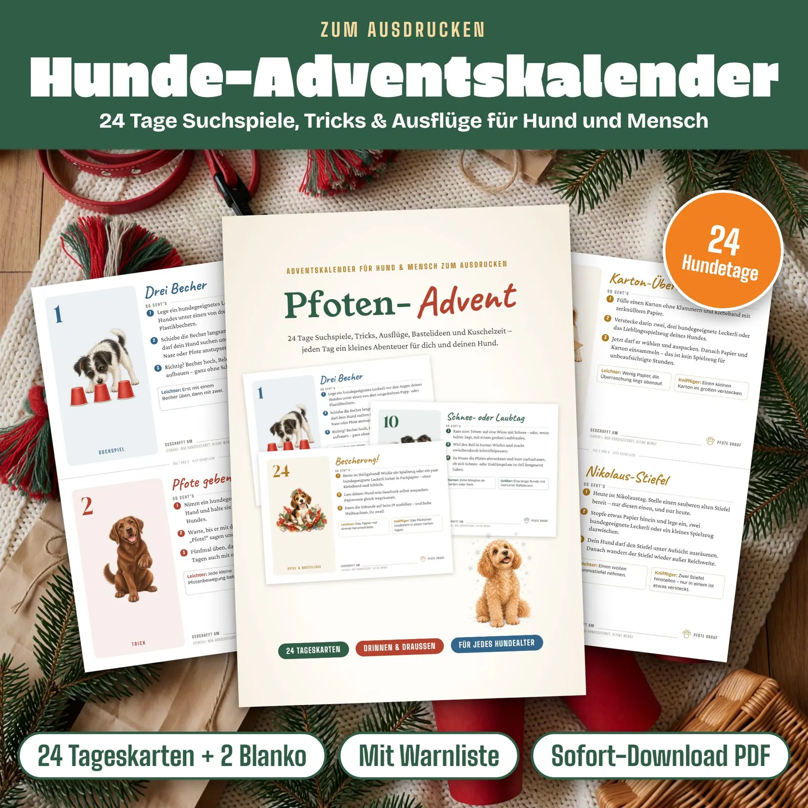 Hunde-Adventskalender zum Ausdrucken – Pfoten-Advent – Titelbild