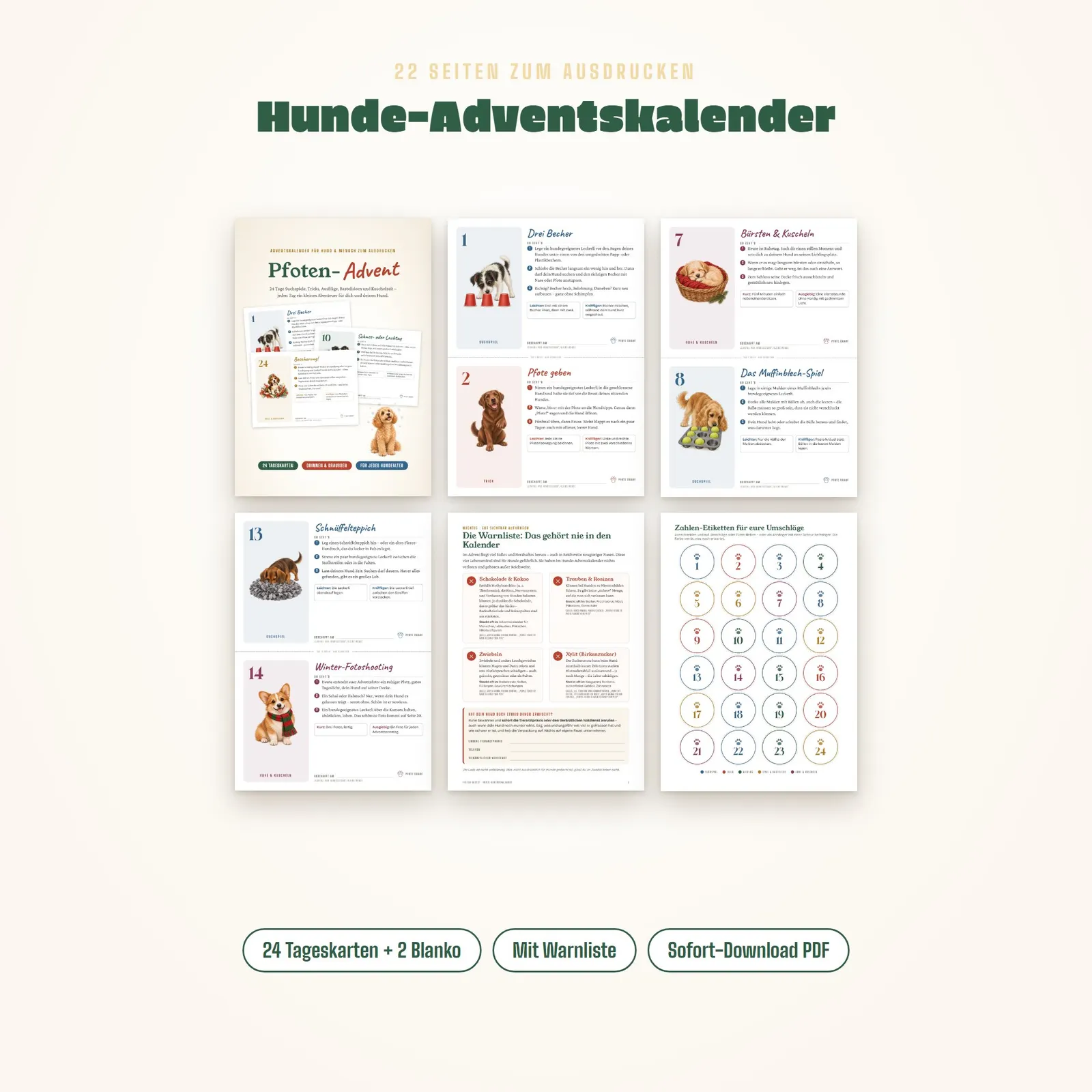 Hunde-Adventskalender zum Ausdrucken – Pfoten-Advent – Einblick 1