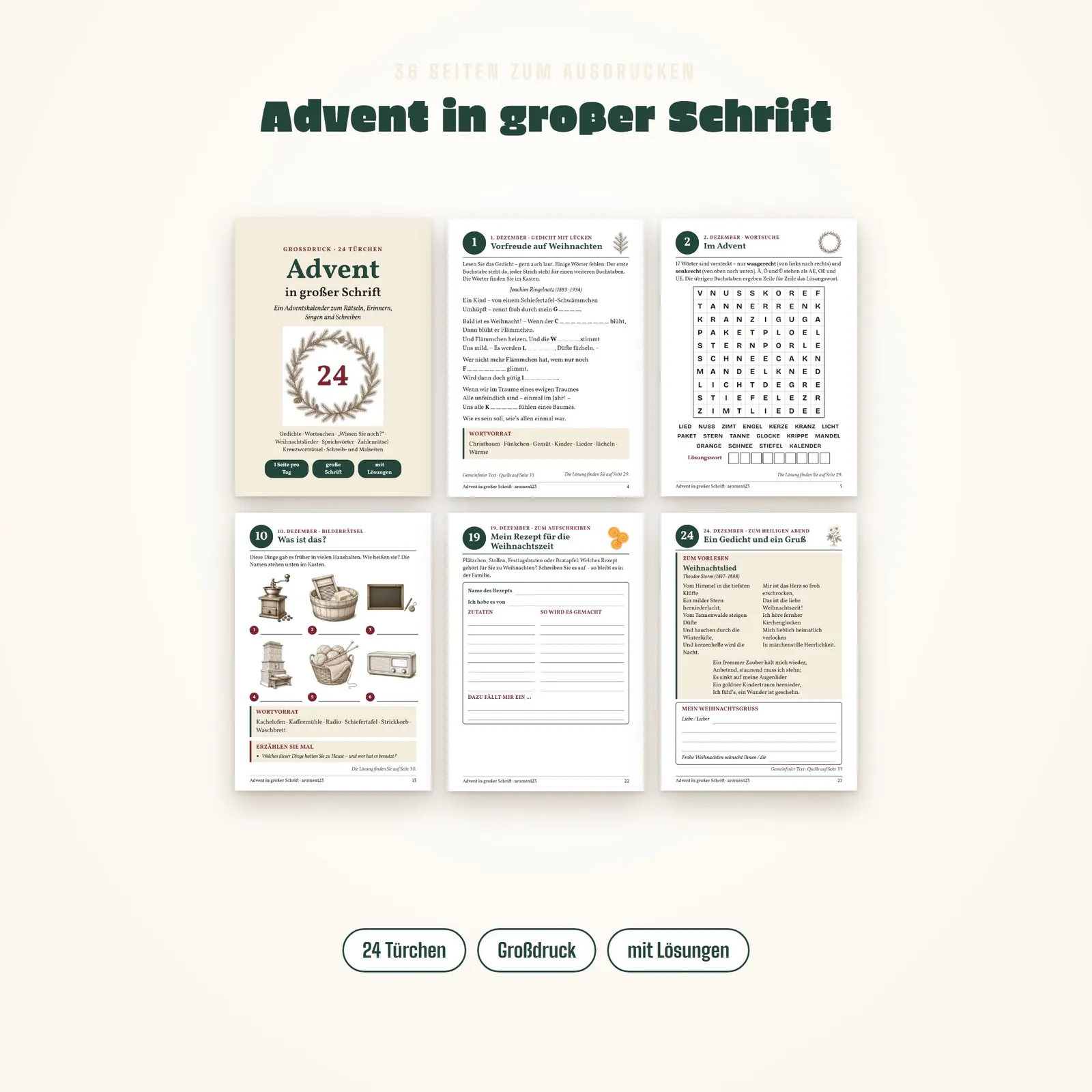 Adventskalender für Senioren in Großdruck – Advent in großer Schrift – Einblick 1