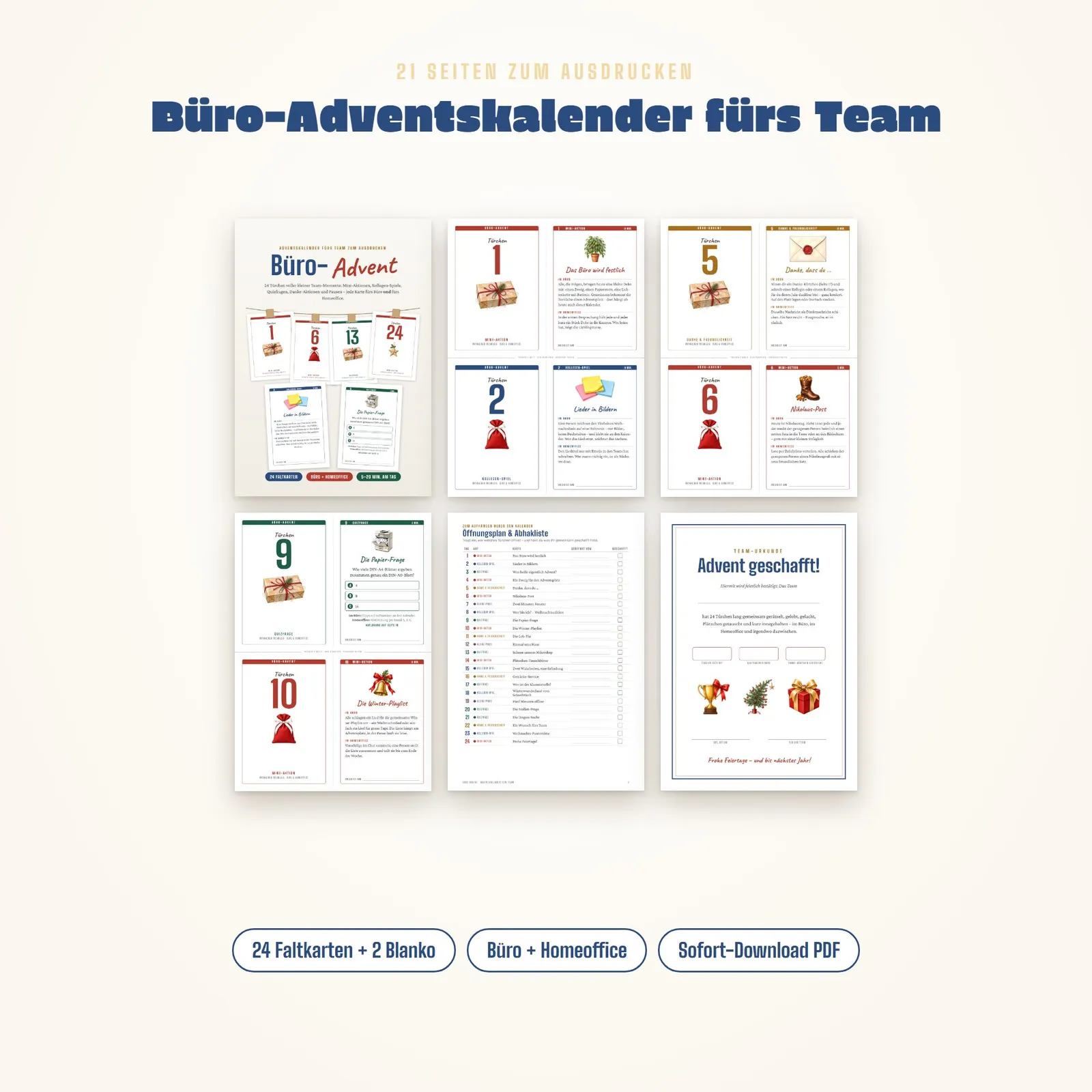 Büro-Adventskalender fürs Team zum Ausdrucken – Büro-Advent – Einblick 1