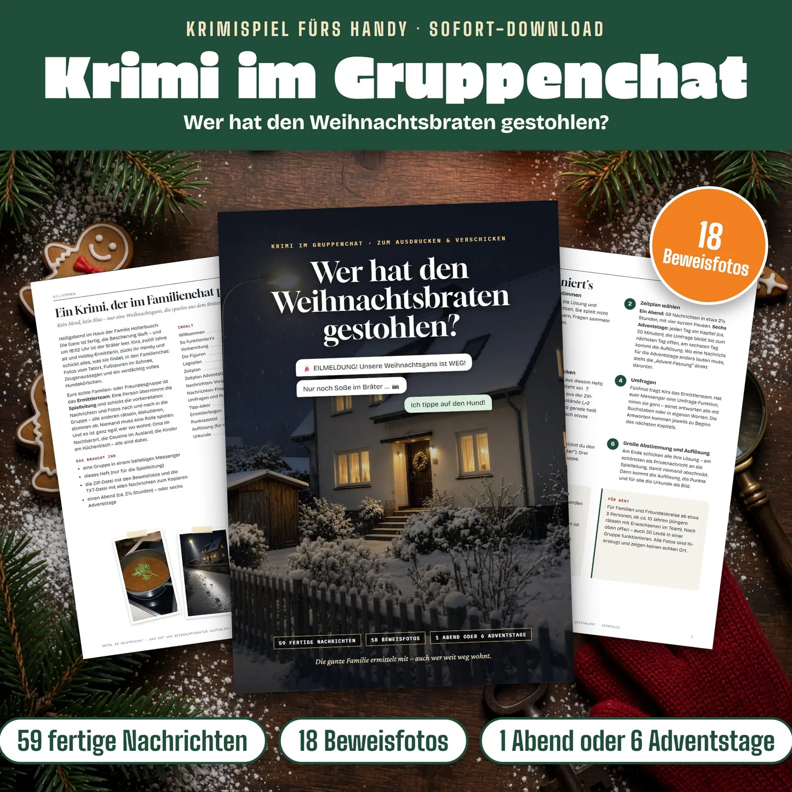 Krimi im Gruppenchat – Wer hat den Weihnachtsbraten gestohlen? – Titelbild