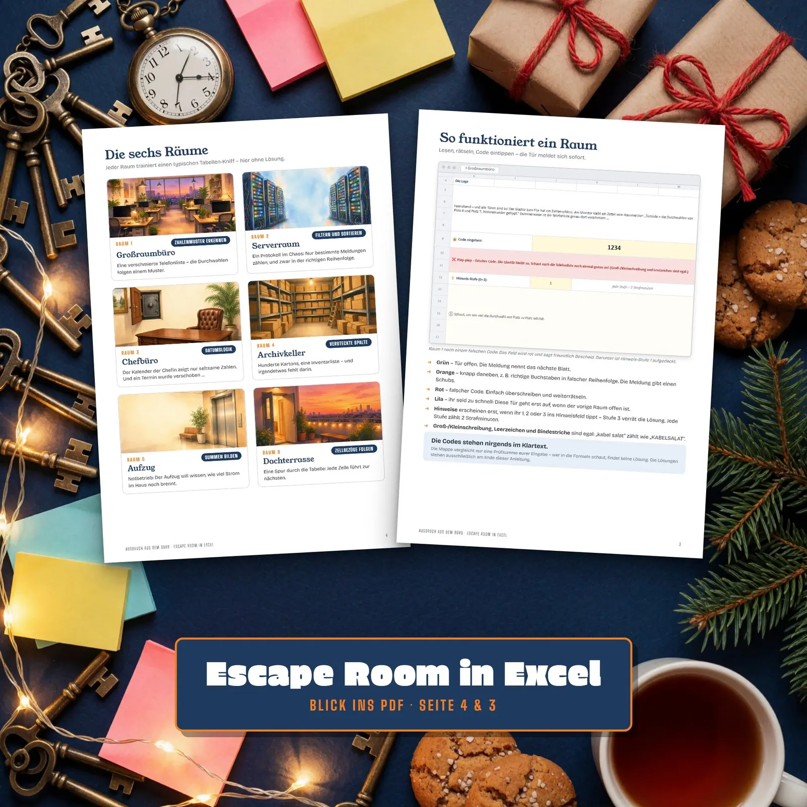 Escape Room in Excel – Ausbruch aus dem Büro für die Weihnachtsfeier – Blick in die Tabelle 2