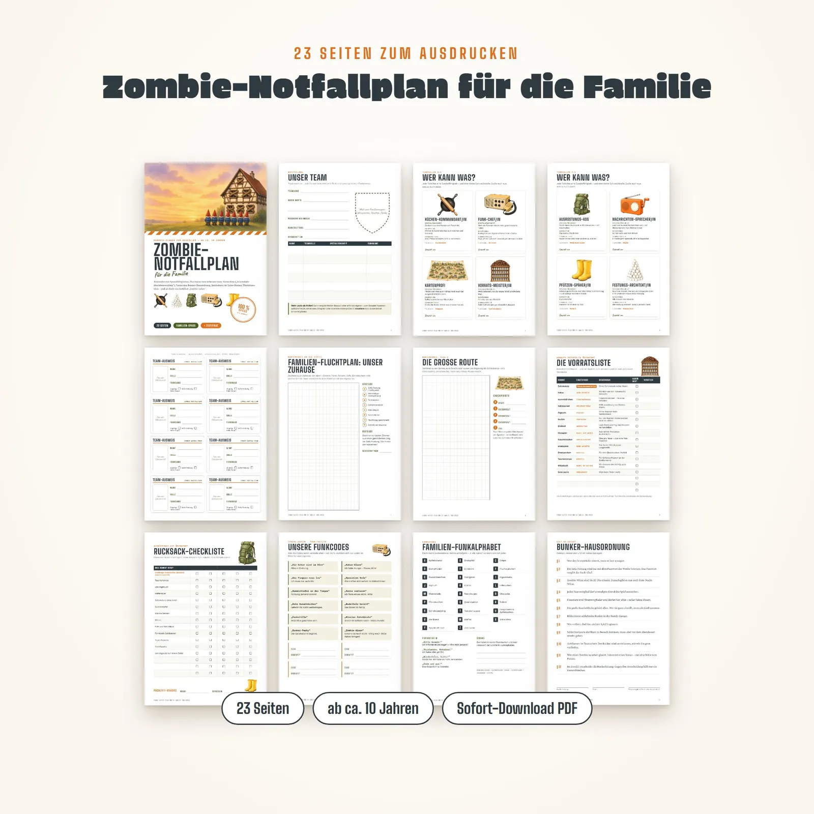 Zombie-Notfallplan für die Familie – Parodie-Planer zum Ausfüllen – Einblick 1