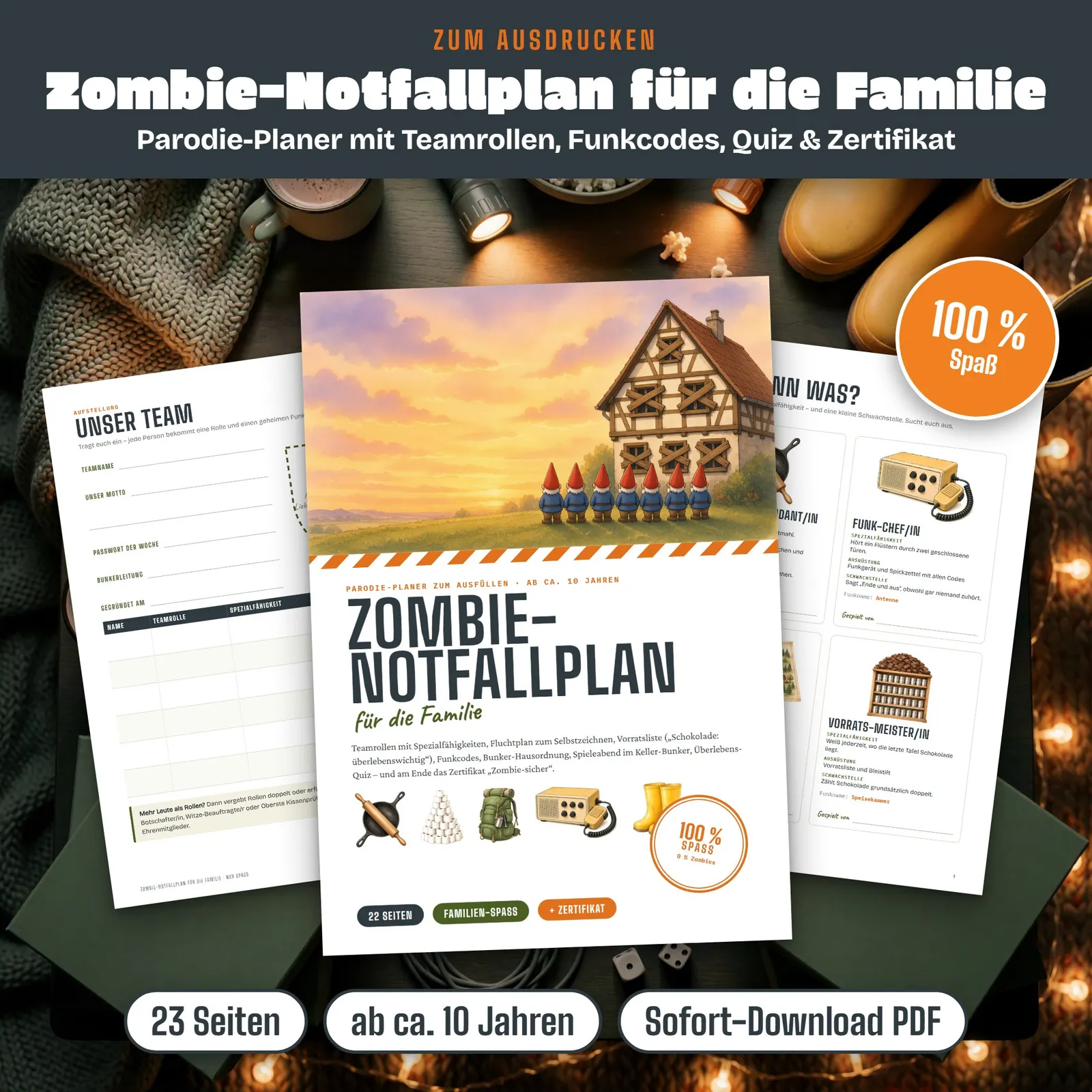 Zombie-Notfallplan für die Familie – Parodie-Planer zum Ausfüllen – Titelbild