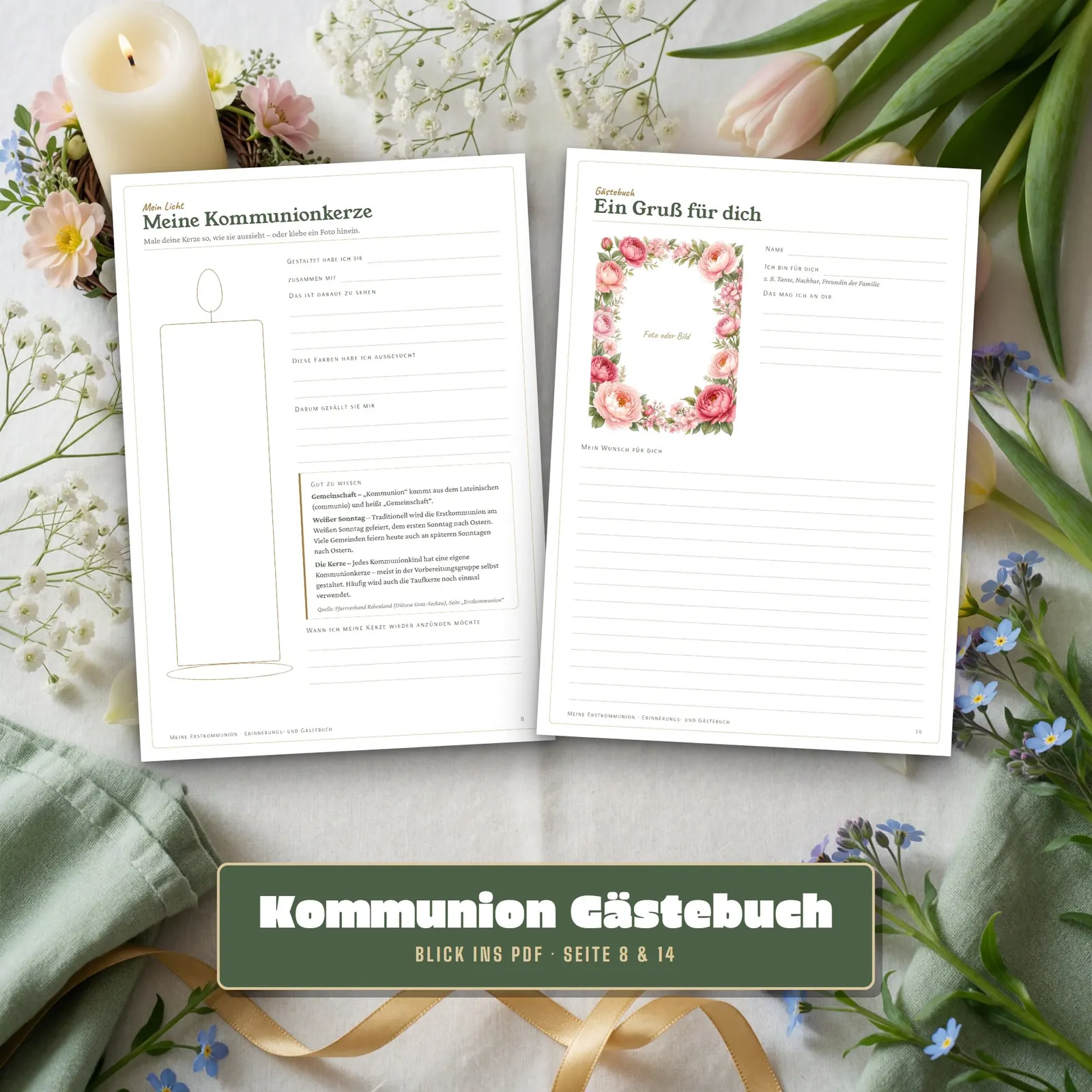Kommunion-Gästebuch zum Ausdrucken – Meine Erstkommunion – Einblick 3