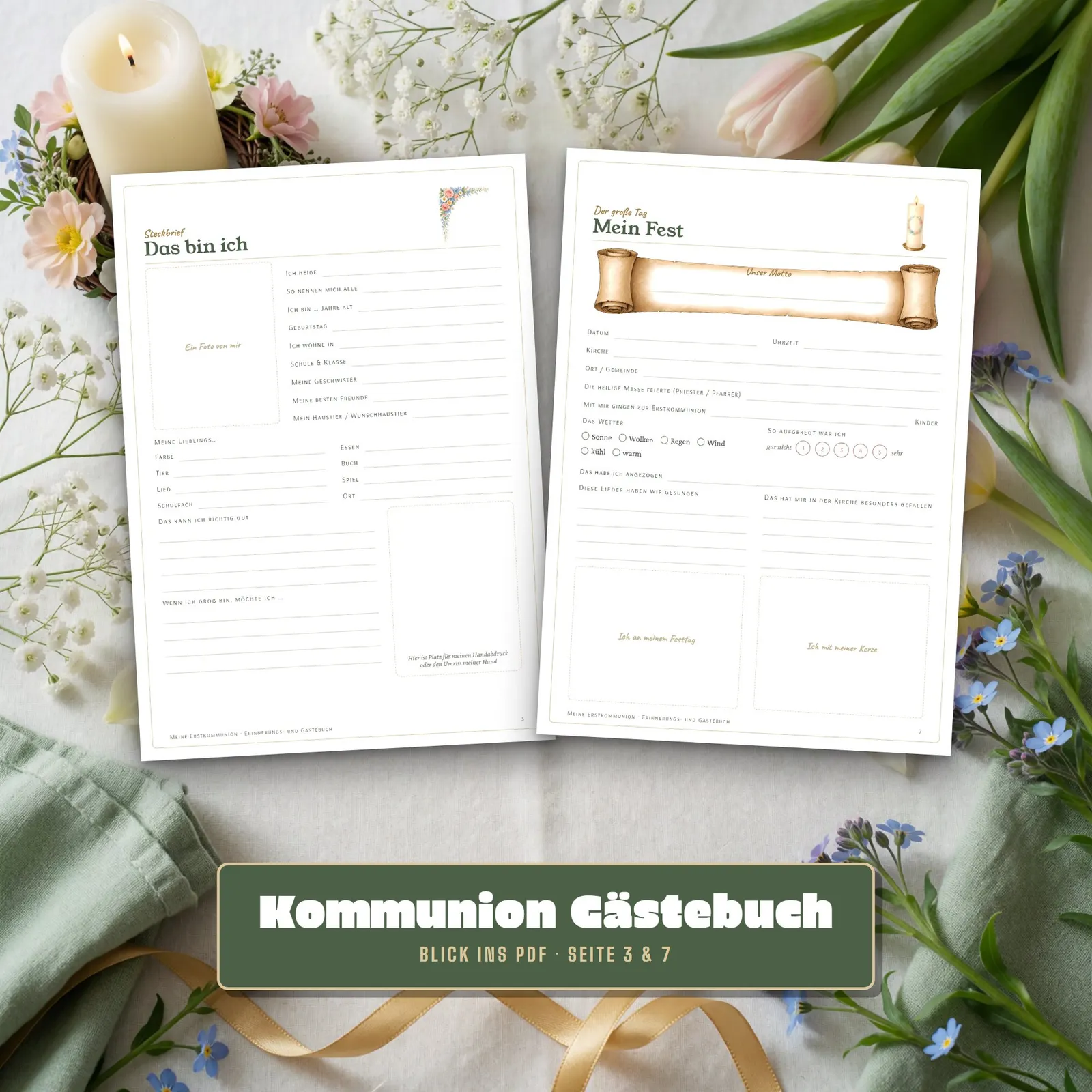 Kommunion-Gästebuch zum Ausdrucken – Meine Erstkommunion – Einblick 2