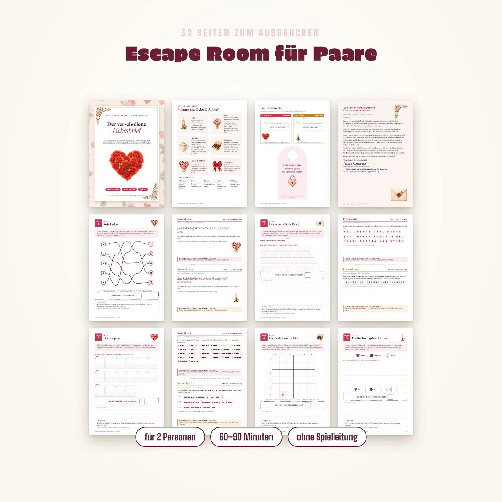 Escape Room für Paare zum Ausdrucken – Der verschollene Liebesbrief – Einblick 1