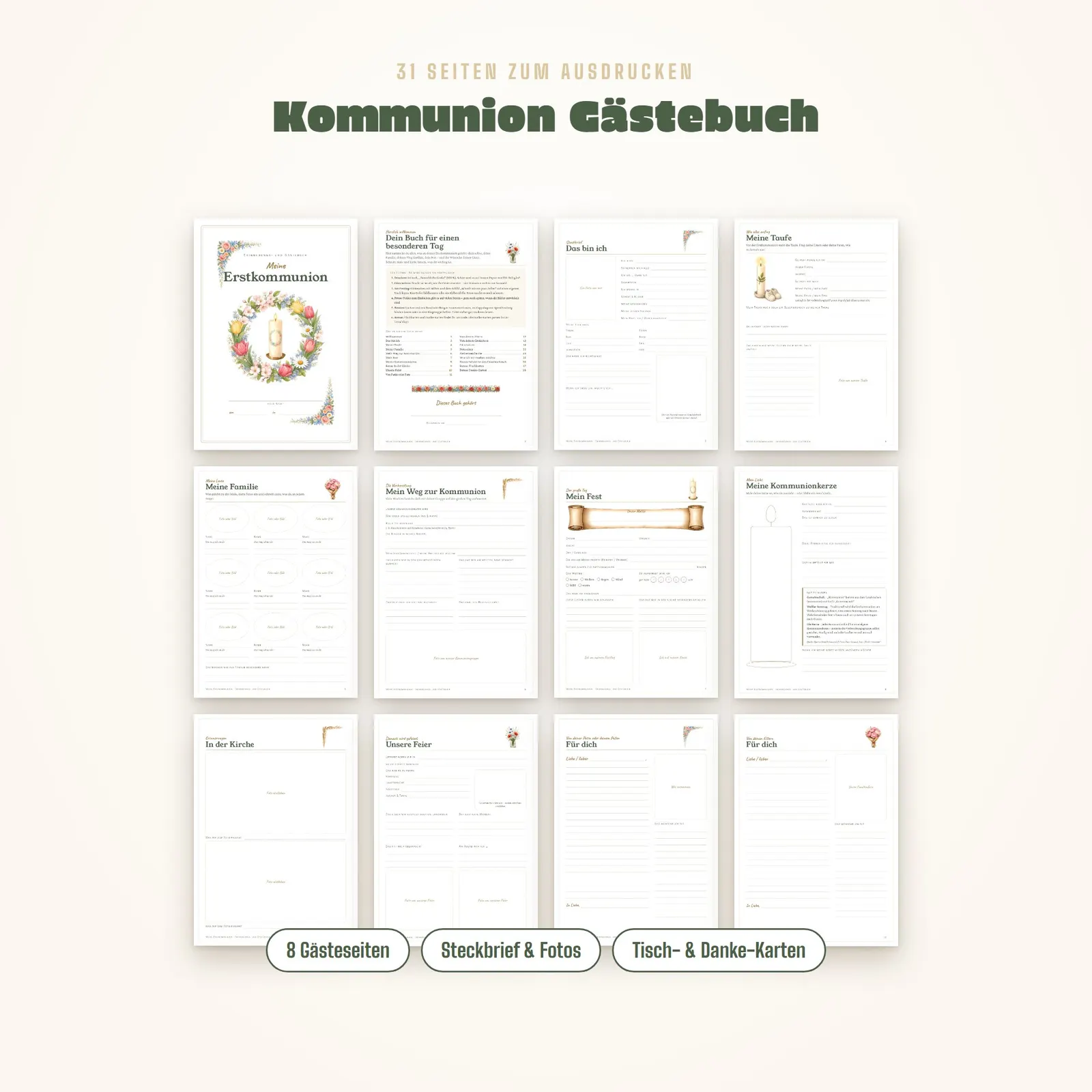 Kommunion-Gästebuch zum Ausdrucken – Meine Erstkommunion – Einblick 1