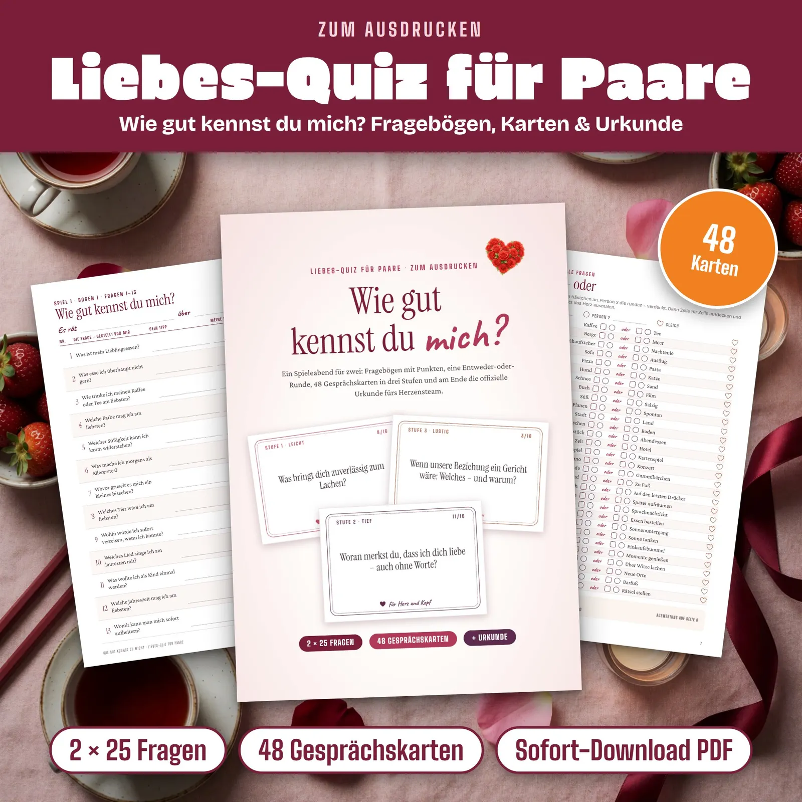 Liebesquiz für Paare zum Ausdrucken – Wie gut kennst du mich? Liebesquiz für Paare zum Ausdrucken – Wie gut kennst du mich? – Titelbild