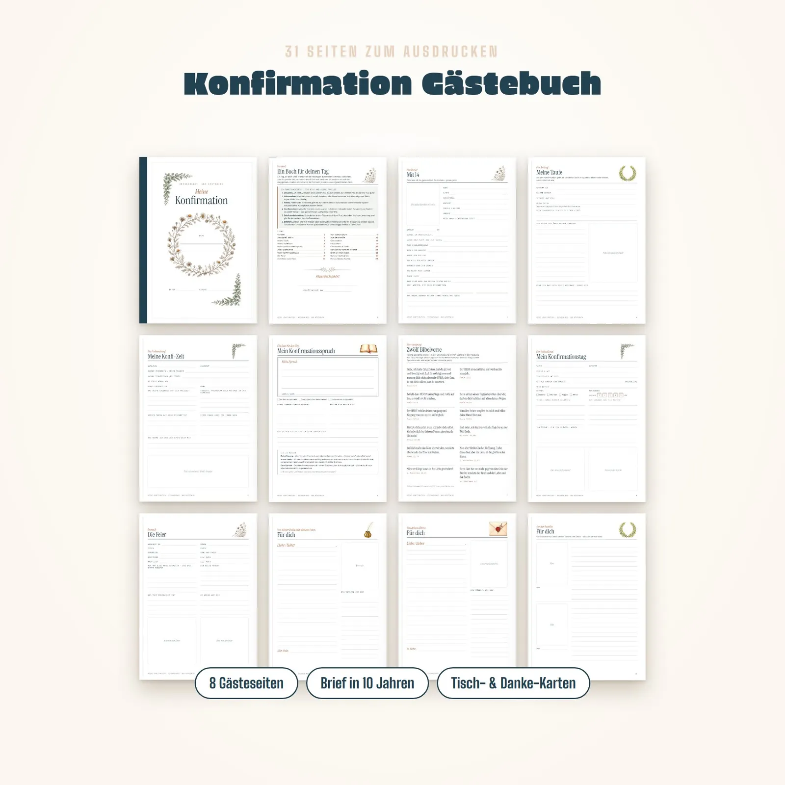 Konfirmation-Gästebuch zum Ausdrucken – Meine Konfirmation – Einblick 1