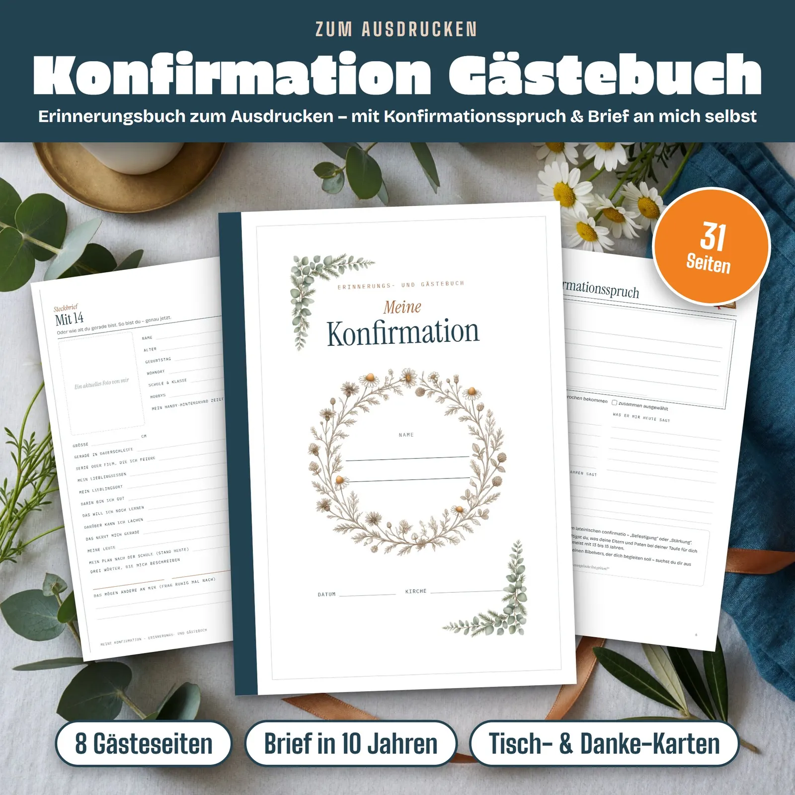 Konfirmation-Gästebuch zum Ausdrucken – Meine Konfirmation – Titelbild