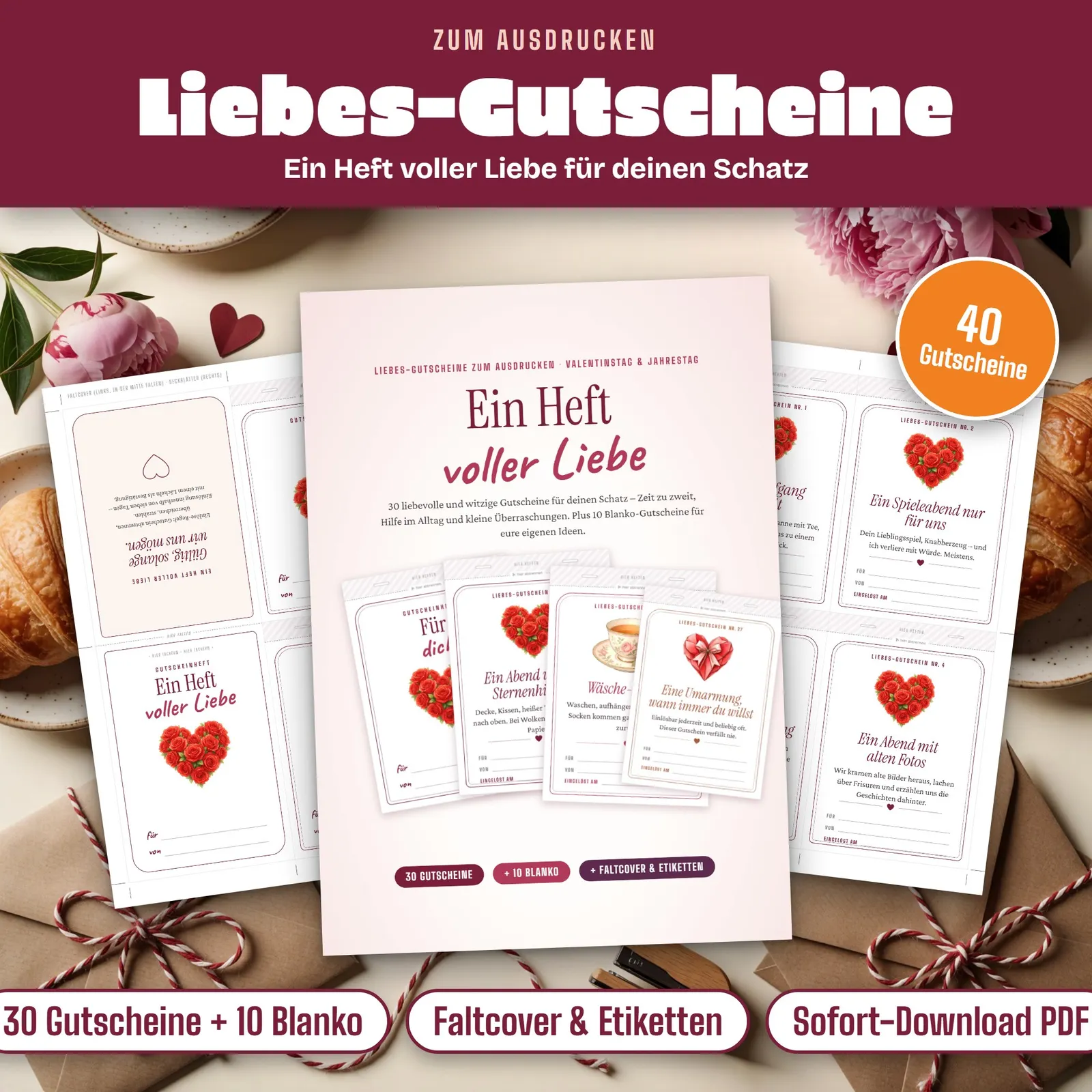 Liebesgutscheine zum Ausdrucken – Ein Heft voller Liebe Liebesgutscheine zum Ausdrucken – Ein Heft voller Liebe – Titelbild