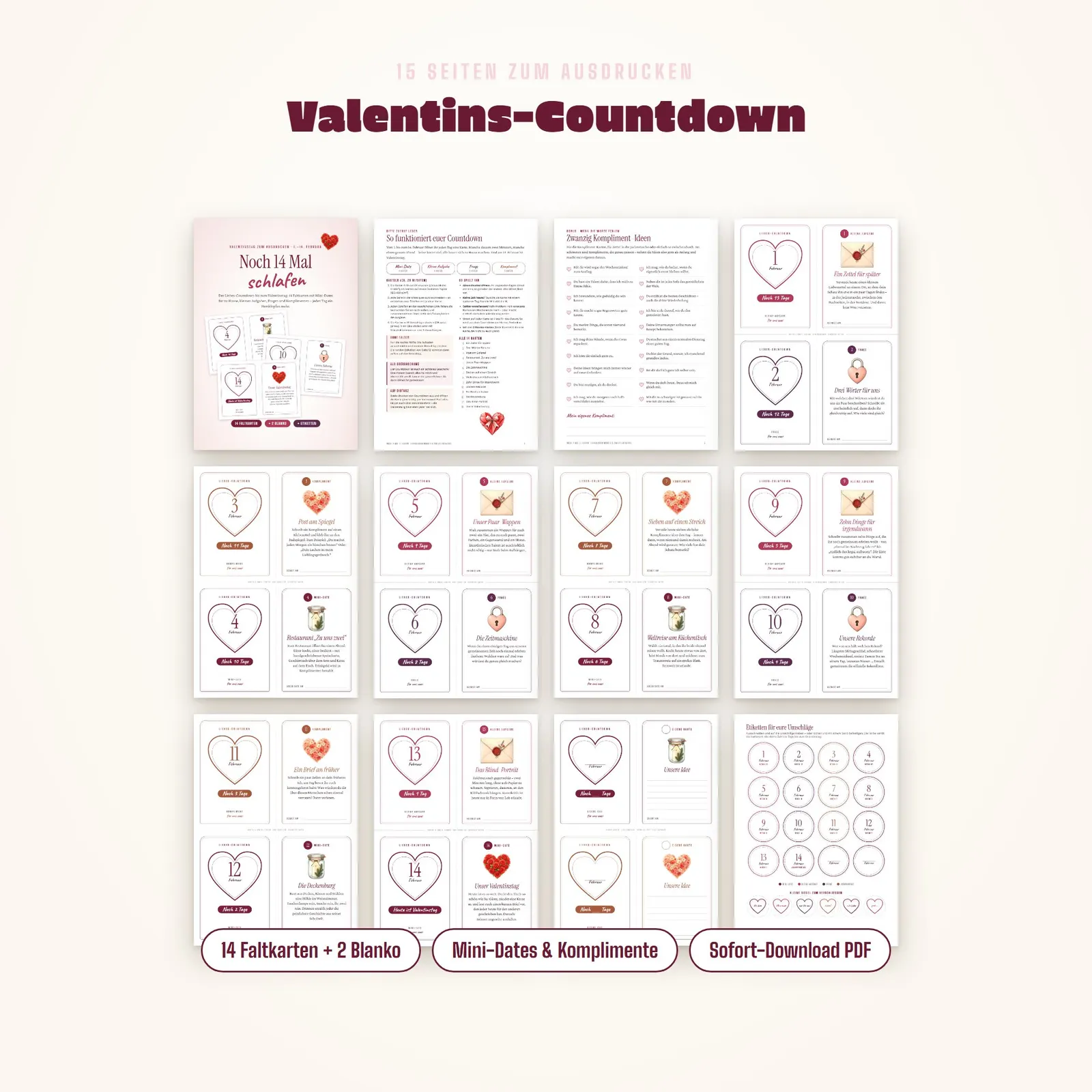 Valentinstag-Countdown zum Ausdrucken – Noch 14 Mal schlafen – Einblick 1