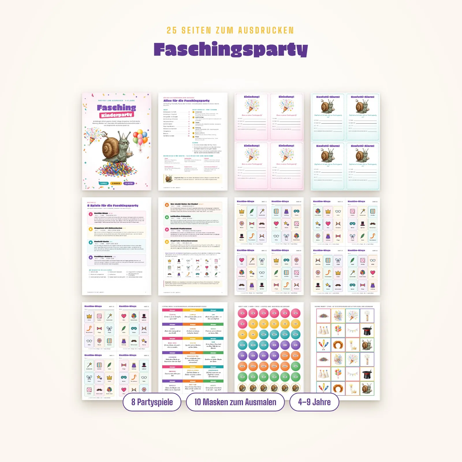 Faschingsparty für Kinder zum Ausdrucken – Spiele, Masken und Deko – Einblick 1