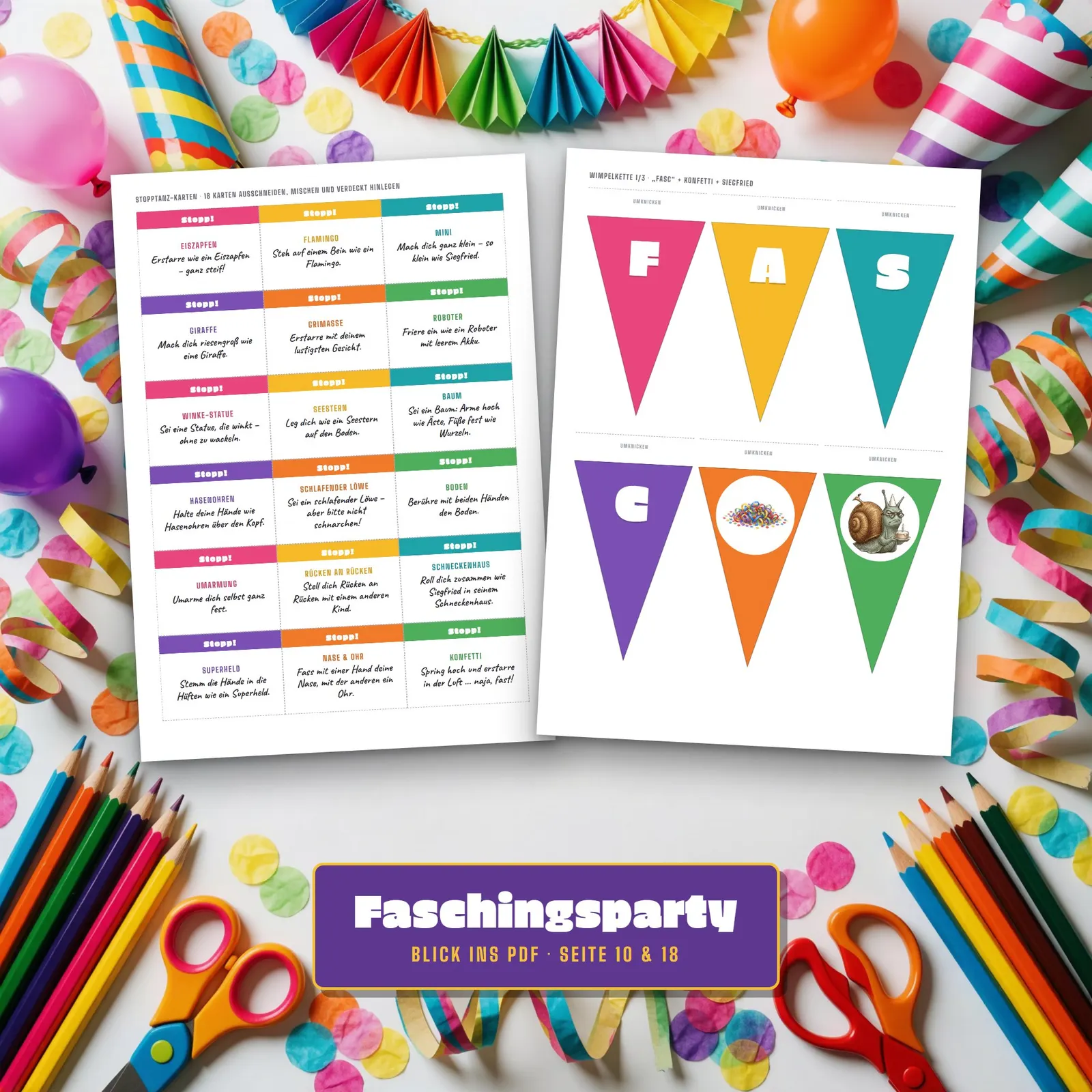 Faschingsparty für Kinder zum Ausdrucken – Spiele, Masken und Deko – Einblick 3