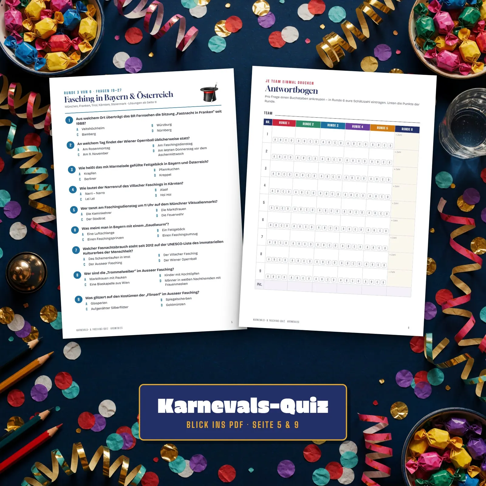 Karneval-Quiz für Erwachsene zum Ausdrucken – 54 Fragen mit Lösungen – Einblick 3