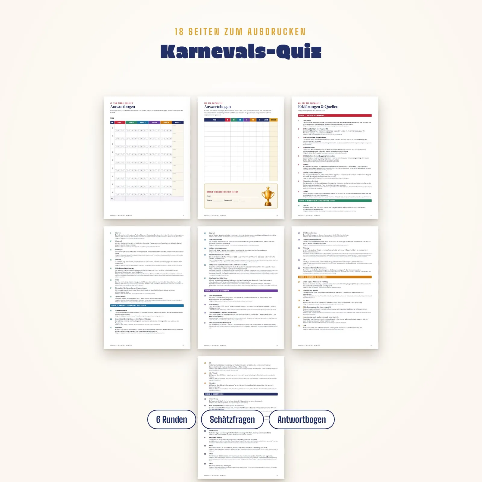 Karneval-Quiz für Erwachsene zum Ausdrucken – 54 Fragen mit Lösungen – Einblick 1