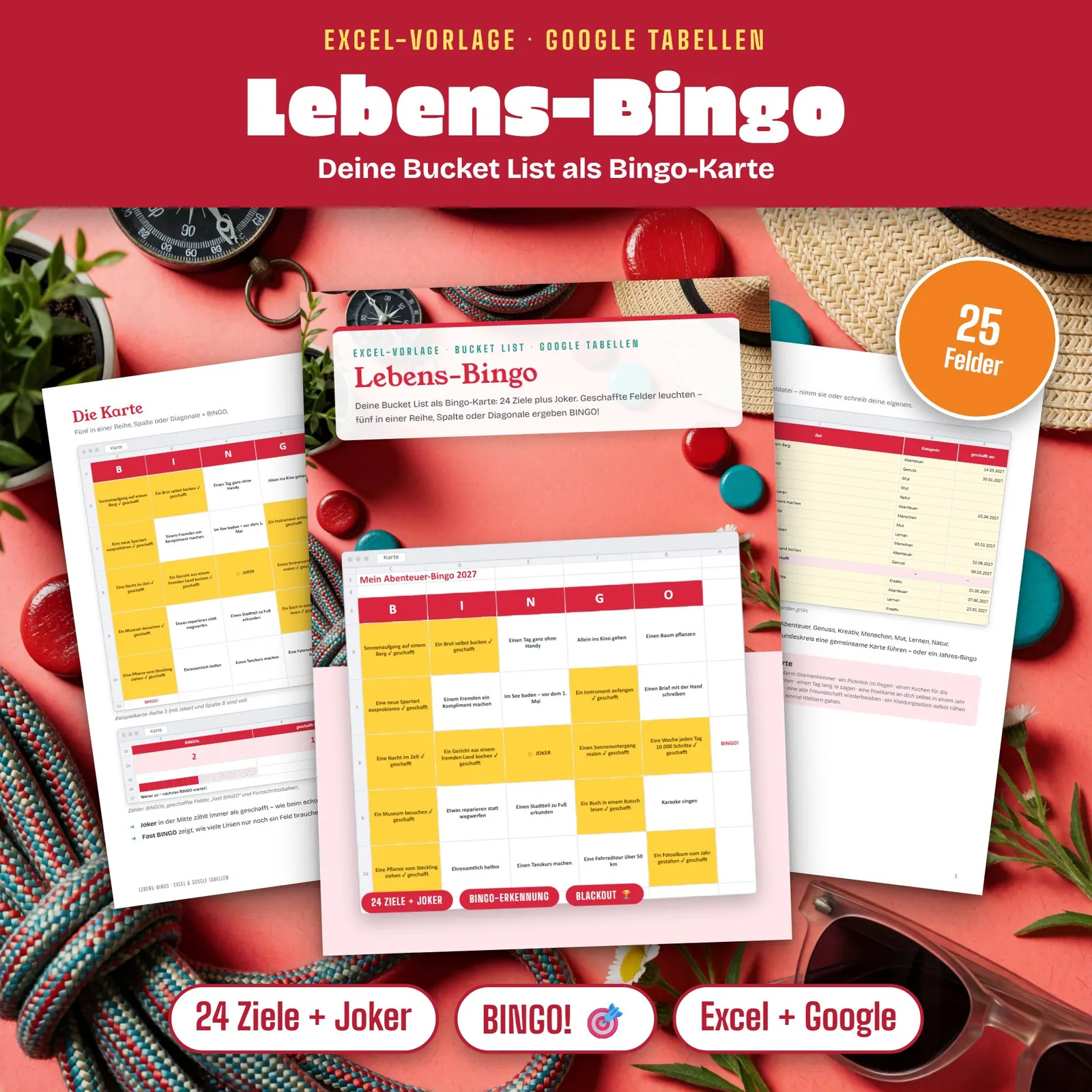 Bucket List Bingo als Excel-Vorlage – Lebens-Bingo mit 25 Feldern – Titelbild