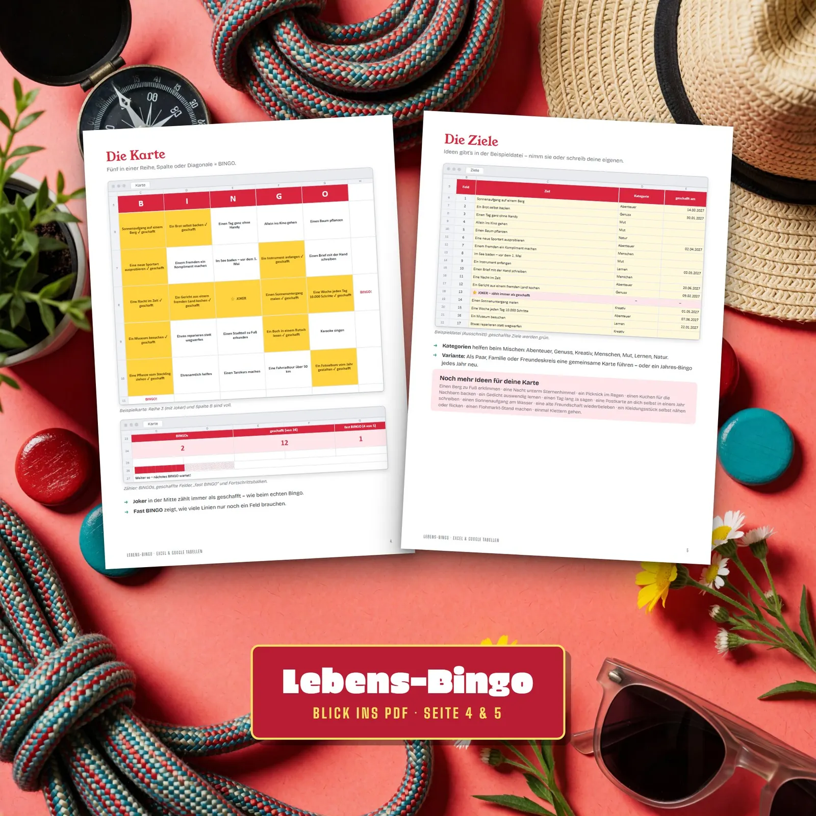 Bucket List Bingo als Excel-Vorlage – Lebens-Bingo mit 25 Feldern Bucket List Bingo als Excel-Vorlage – Lebens-Bingo mit 25 Feldern – Blick in die Tabelle 2