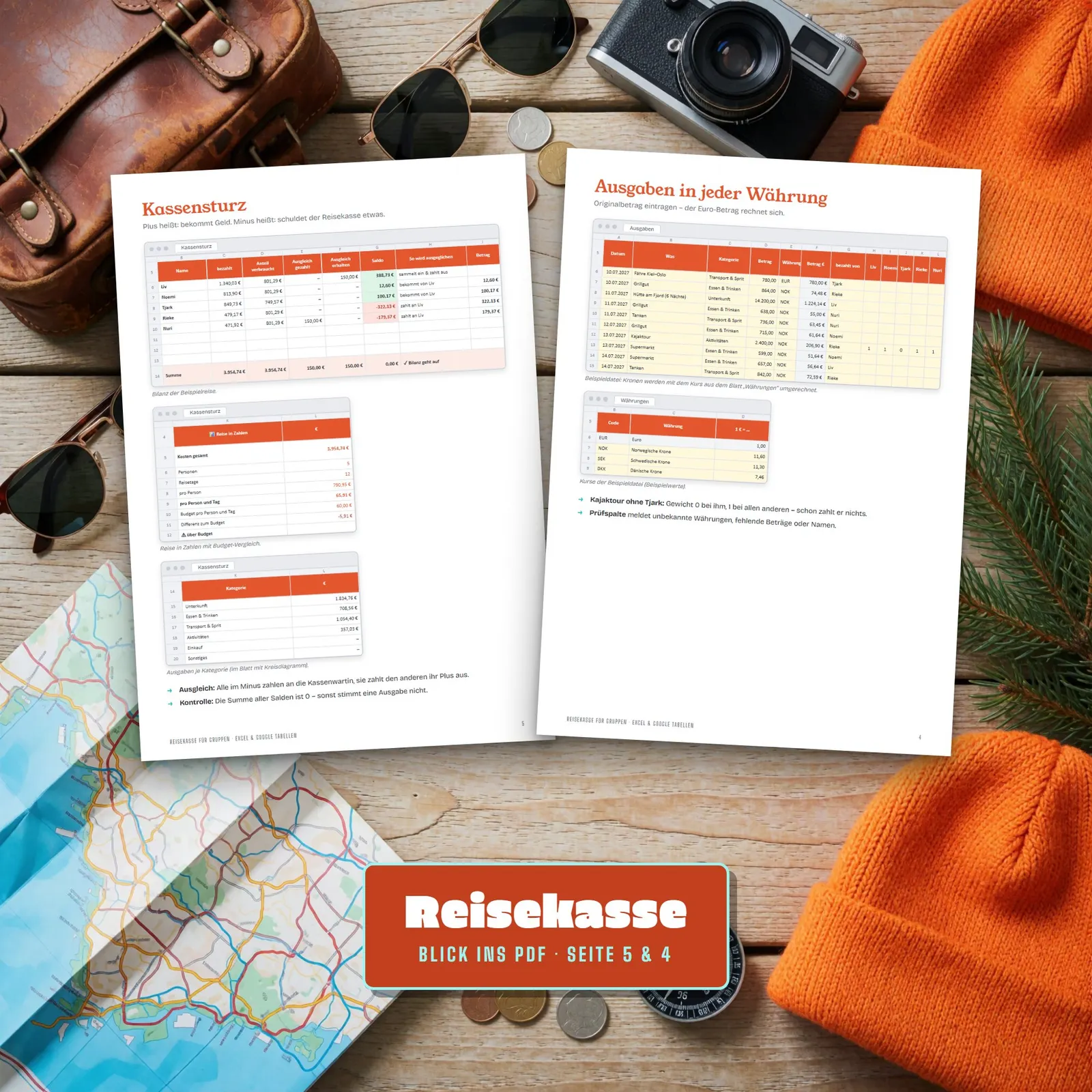 Reisekasse Excel-Vorlage für Gruppenreisen mit mehreren Währungen – Blick in die Tabelle 2