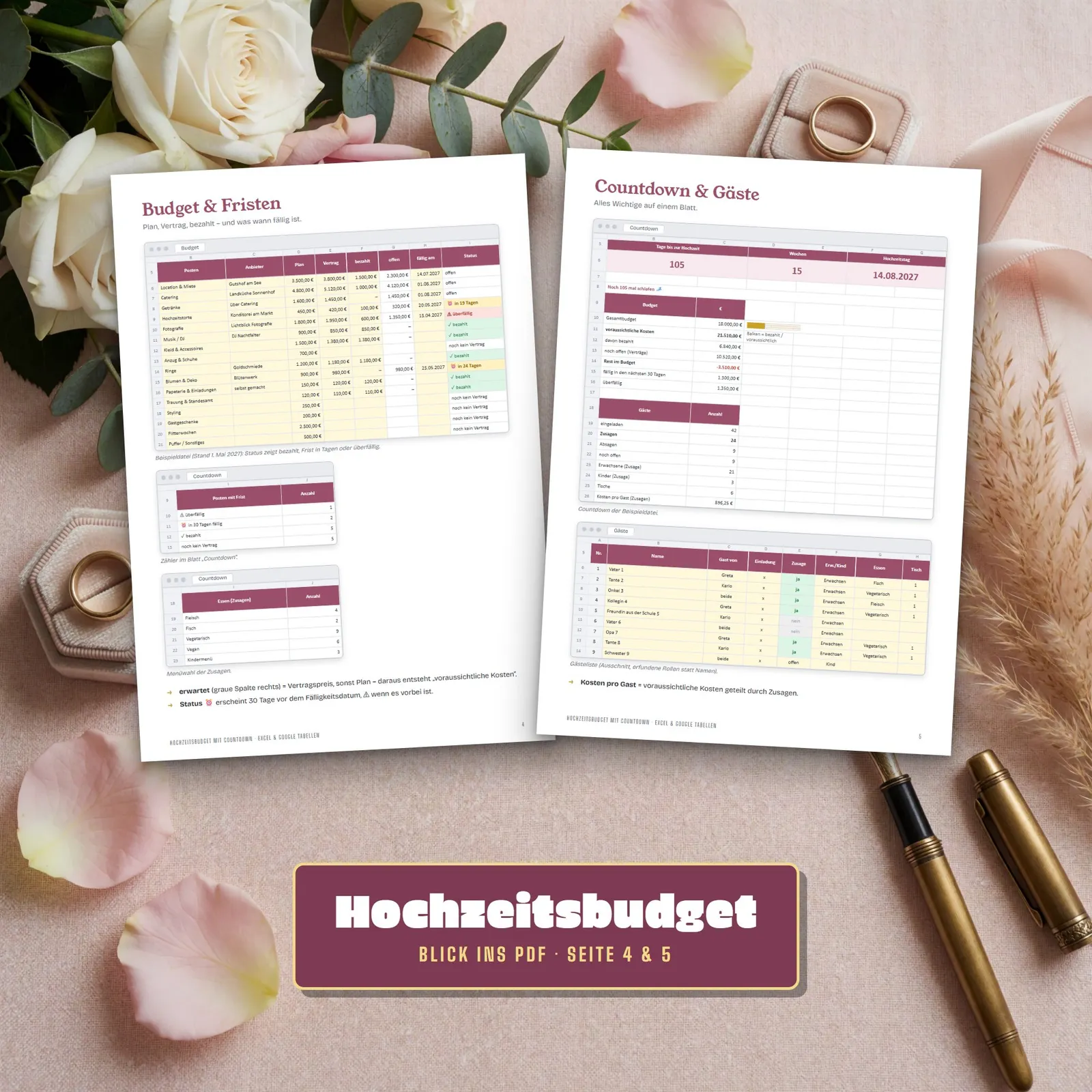 Hochzeitsbudget Excel-Vorlage mit Countdown und Gästeliste – Blick in die Tabelle 2