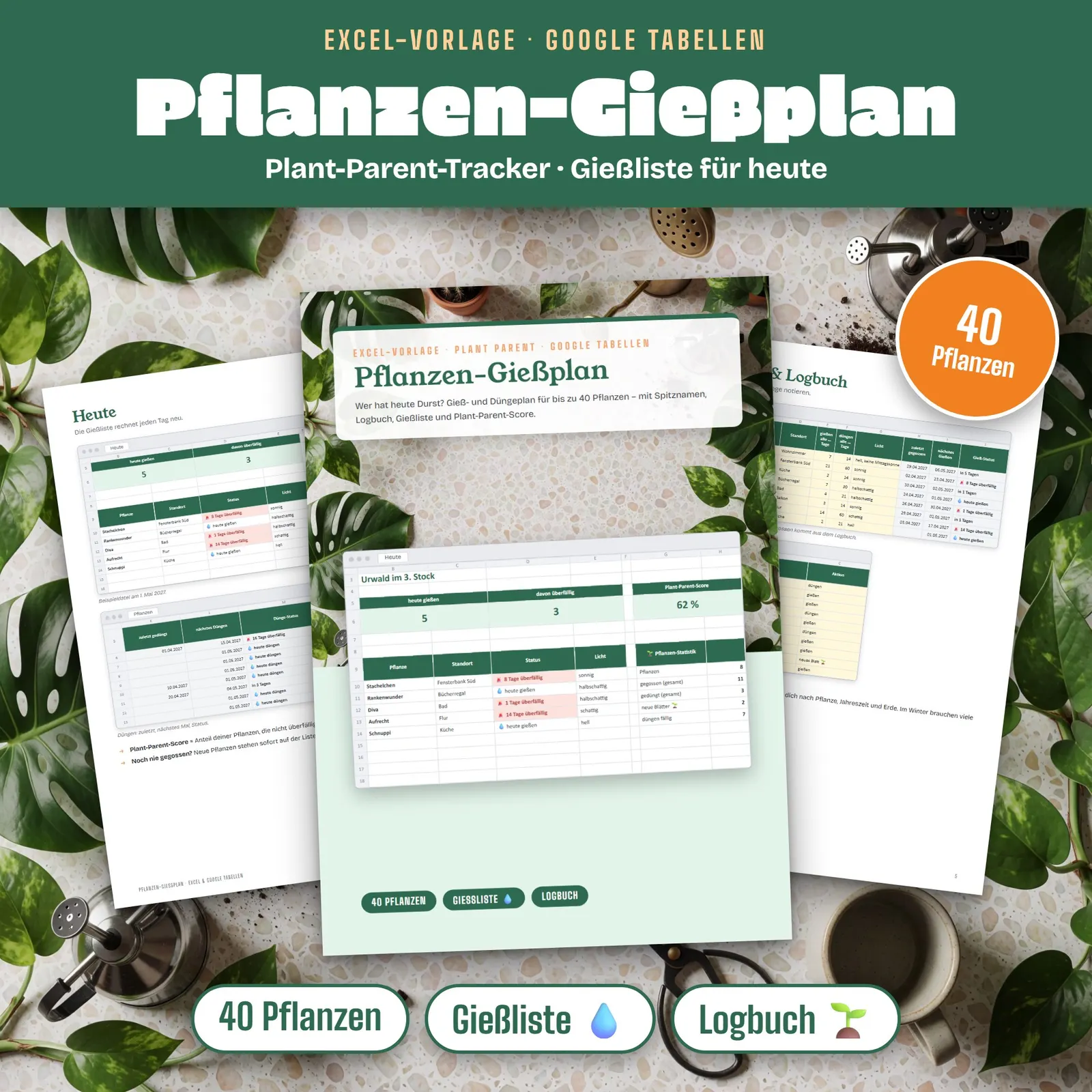 Gießplan für Zimmerpflanzen als Excel-Vorlage mit Düngeplan – Titelbild