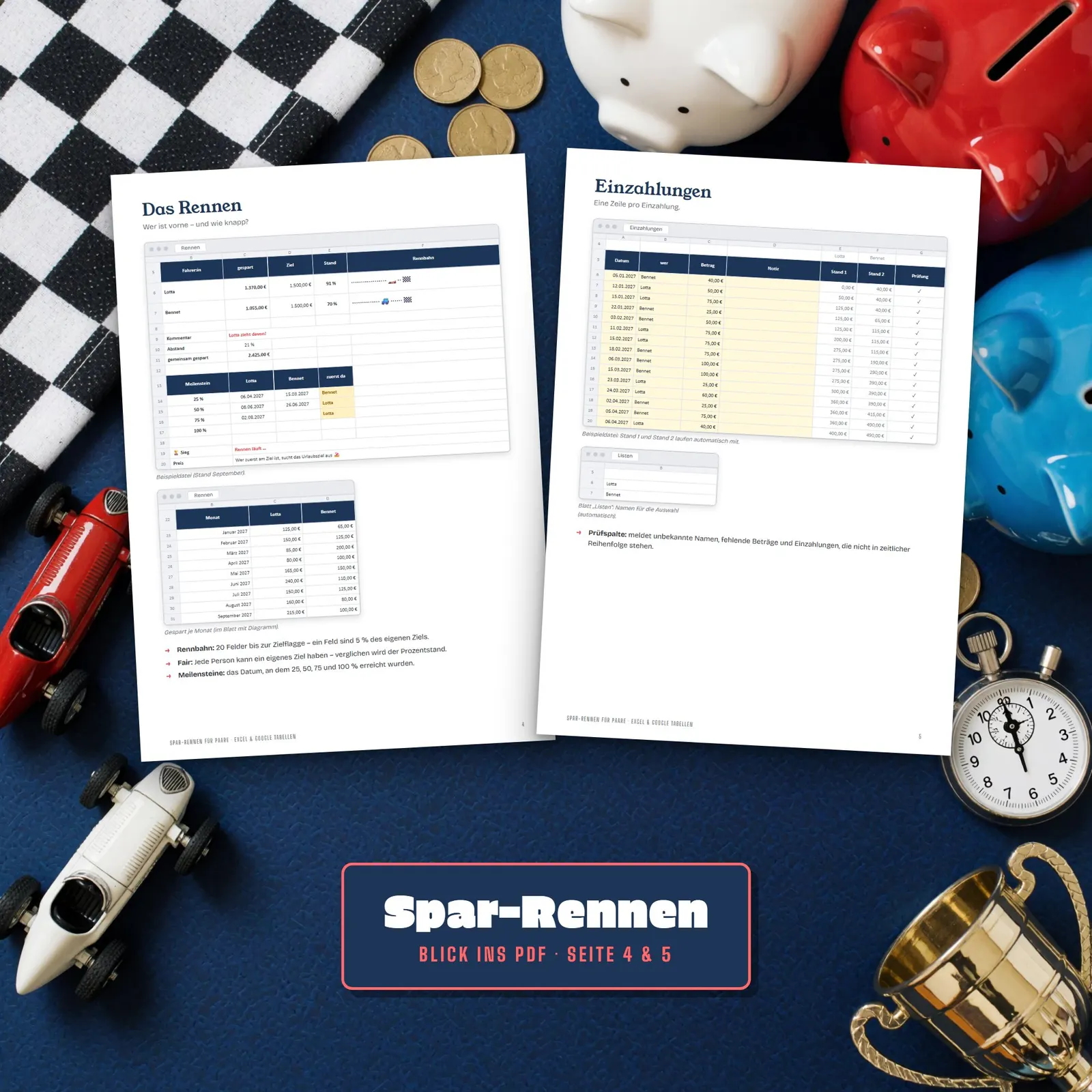 Spar-Challenge für Paare als Excel-Vorlage – das Spar-Rennen Spar-Challenge für Paare als Excel-Vorlage – das Spar-Rennen – Blick in die Tabelle 2