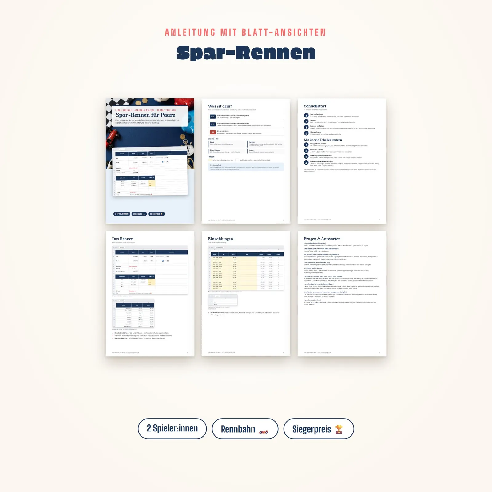 Spar-Challenge für Paare als Excel-Vorlage – das Spar-Rennen Spar-Challenge für Paare als Excel-Vorlage – das Spar-Rennen – Blick in die Tabelle 1