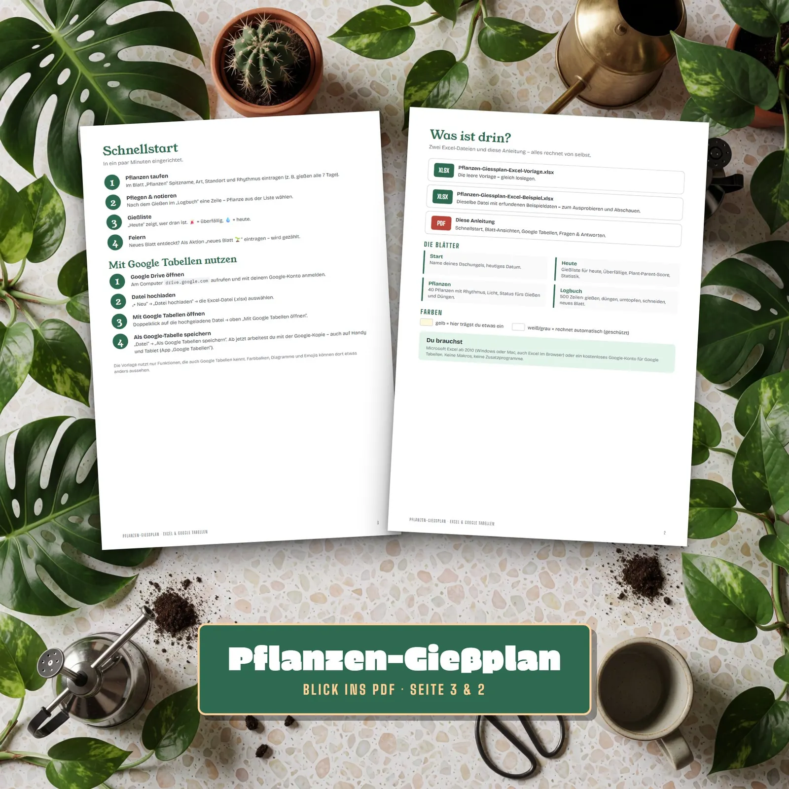Gießplan für Zimmerpflanzen als Excel-Vorlage mit Düngeplan – Blick in die Tabelle 3