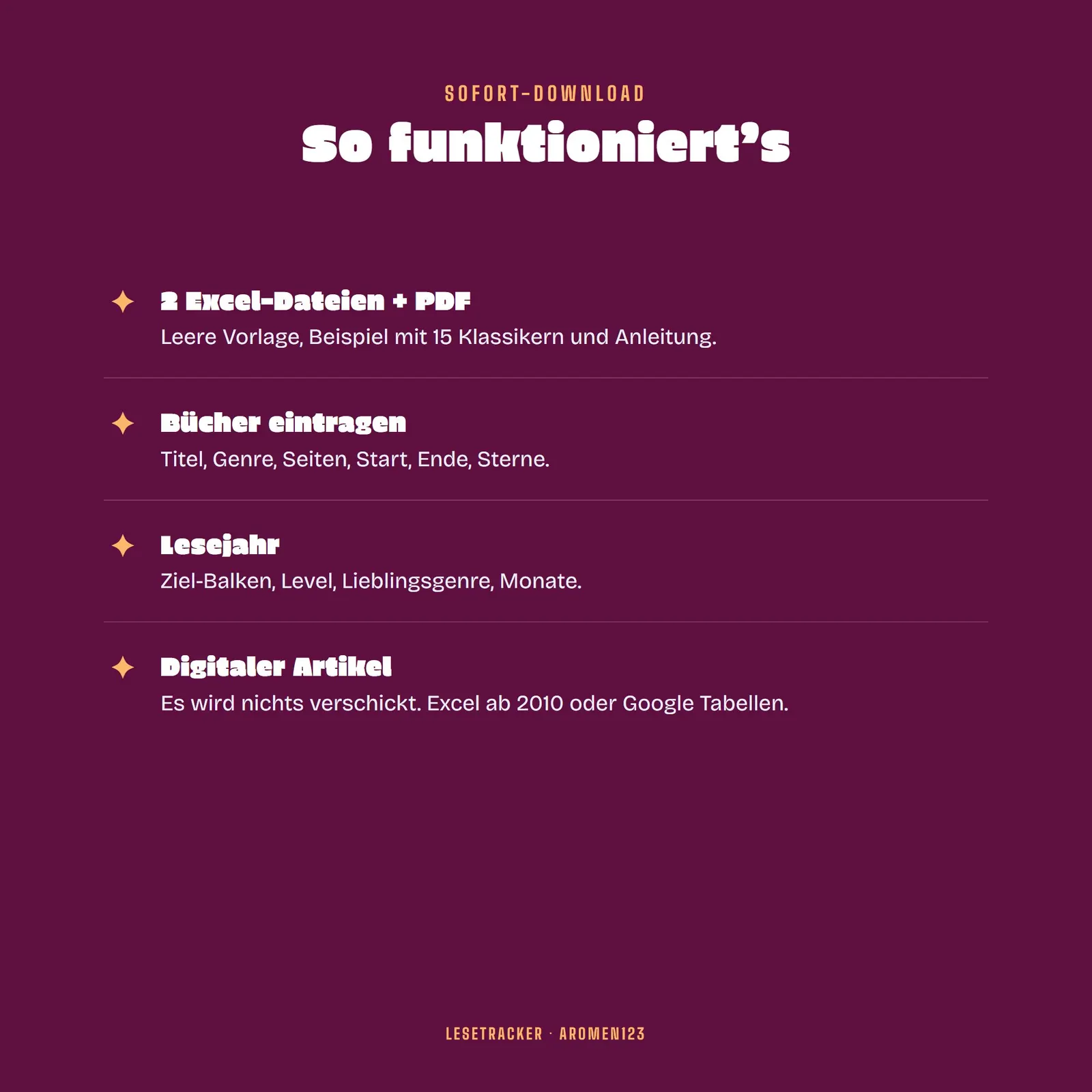 Lesetracker Excel-Vorlage „Bücherwurm“ mit Leseziel und Level – Blick in die Tabelle 4
