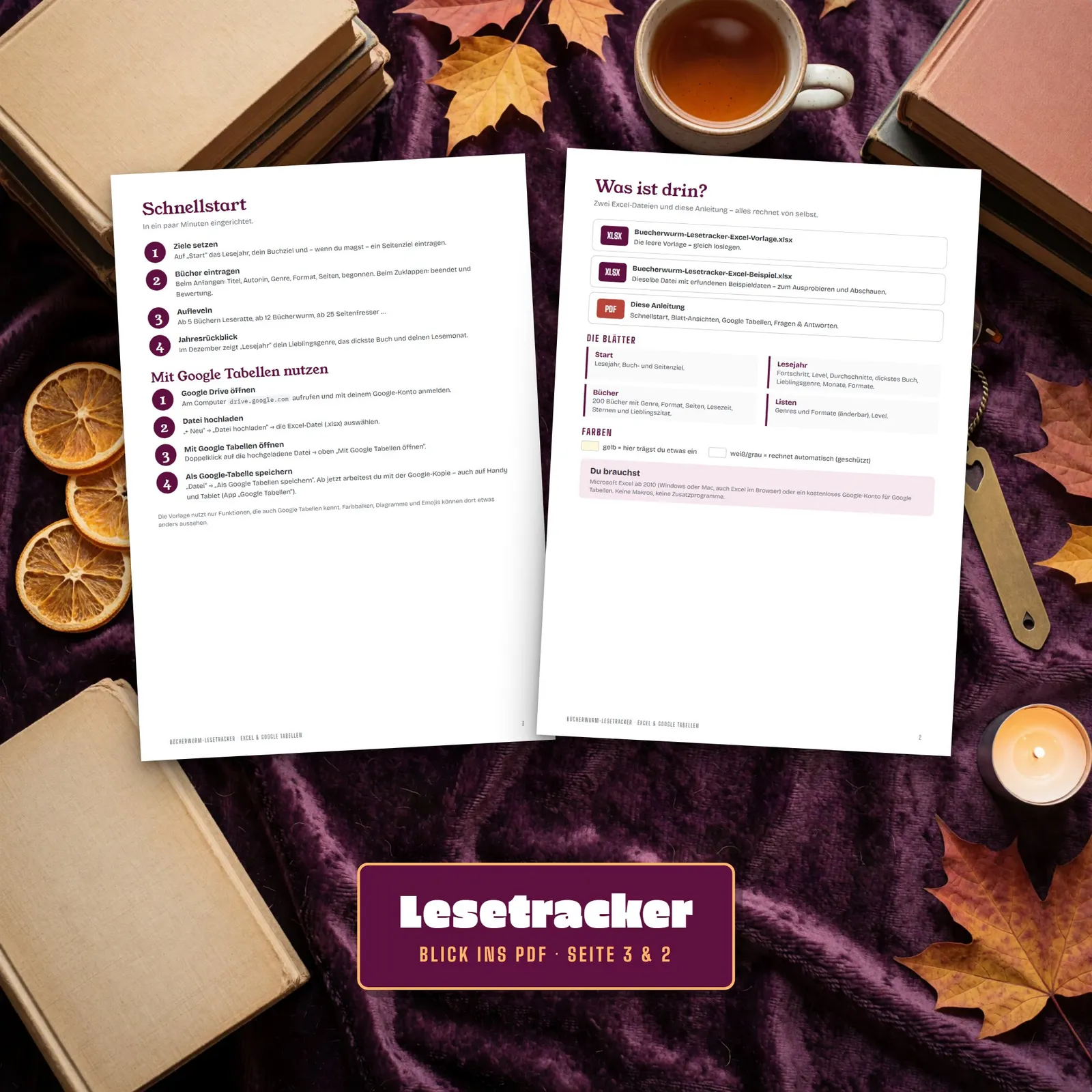 Lesetracker Excel-Vorlage „Bücherwurm“ mit Leseziel und Level – Blick in die Tabelle 3