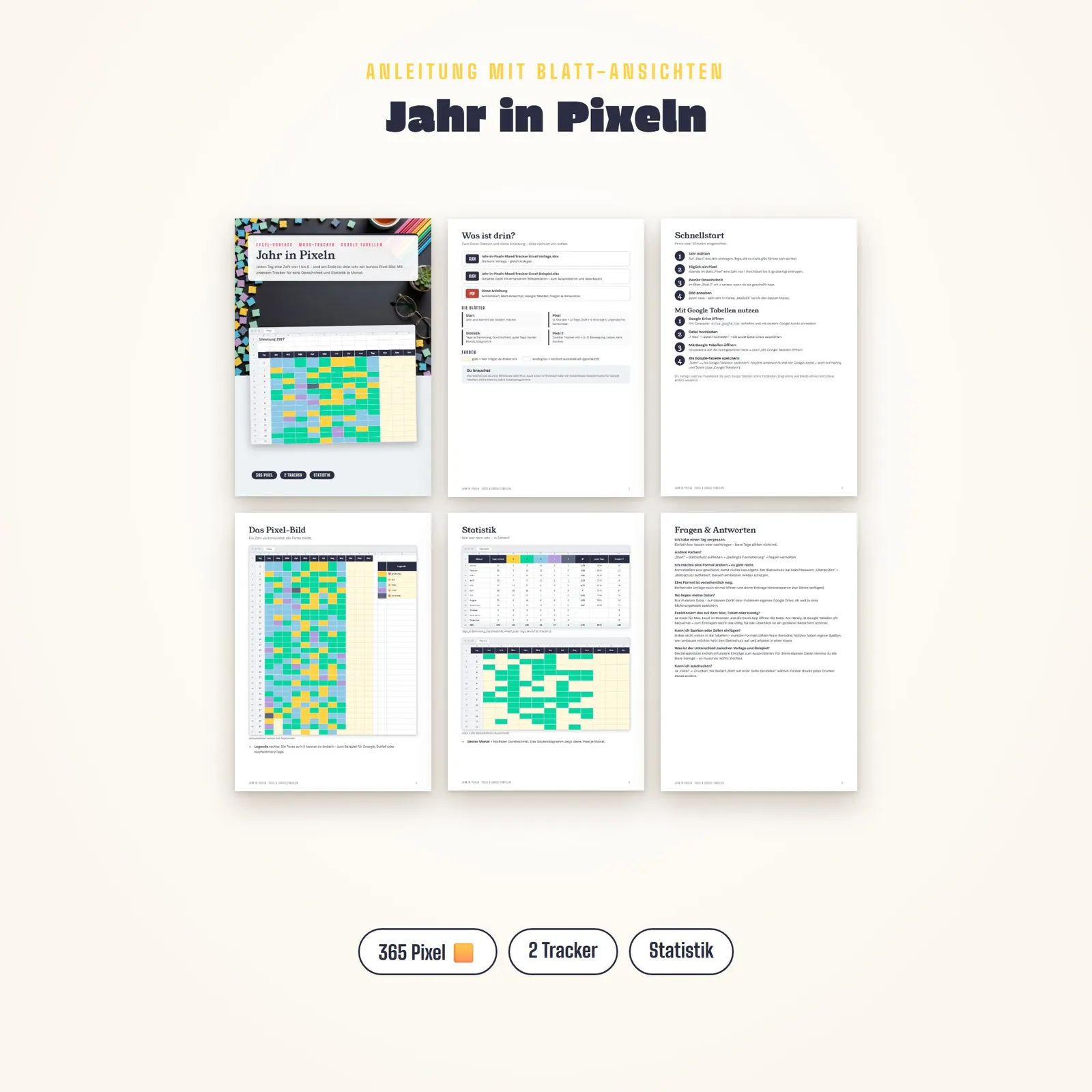 Year in Pixels als Excel-Vorlage – dein Jahr in Pixeln – Blick in die Tabelle 1