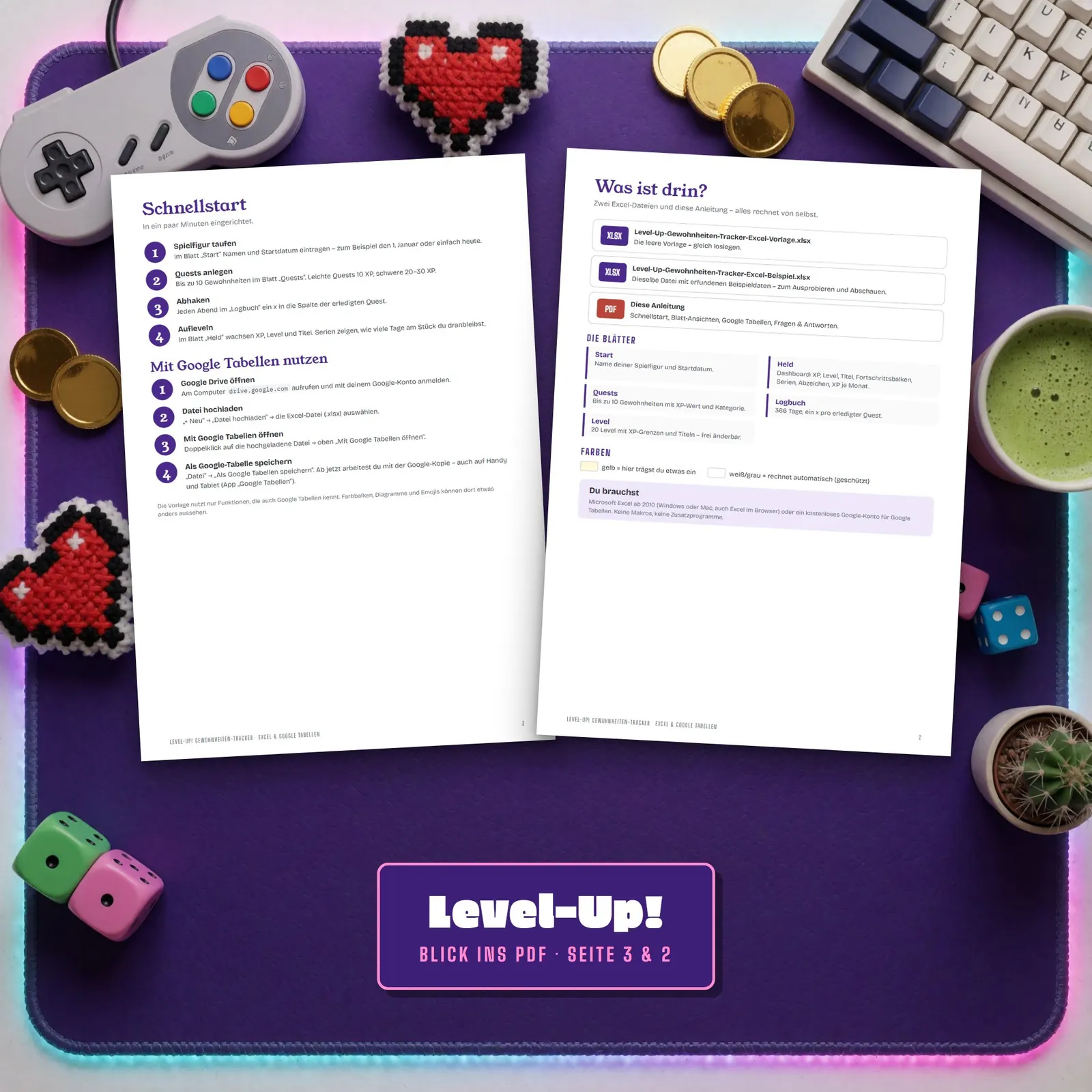 Habit Tracker Excel als Rollenspiel – Level-Up! mit XP und Abzeichen – Blick in die Tabelle 3