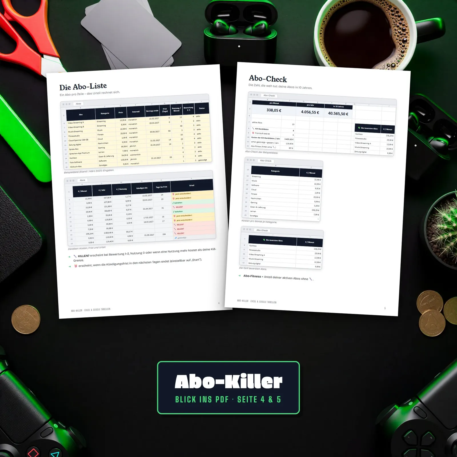 Abo-Tracker Excel-Vorlage „Abo-Killer“ mit Kündigungsfristen – Blick in die Tabelle 2