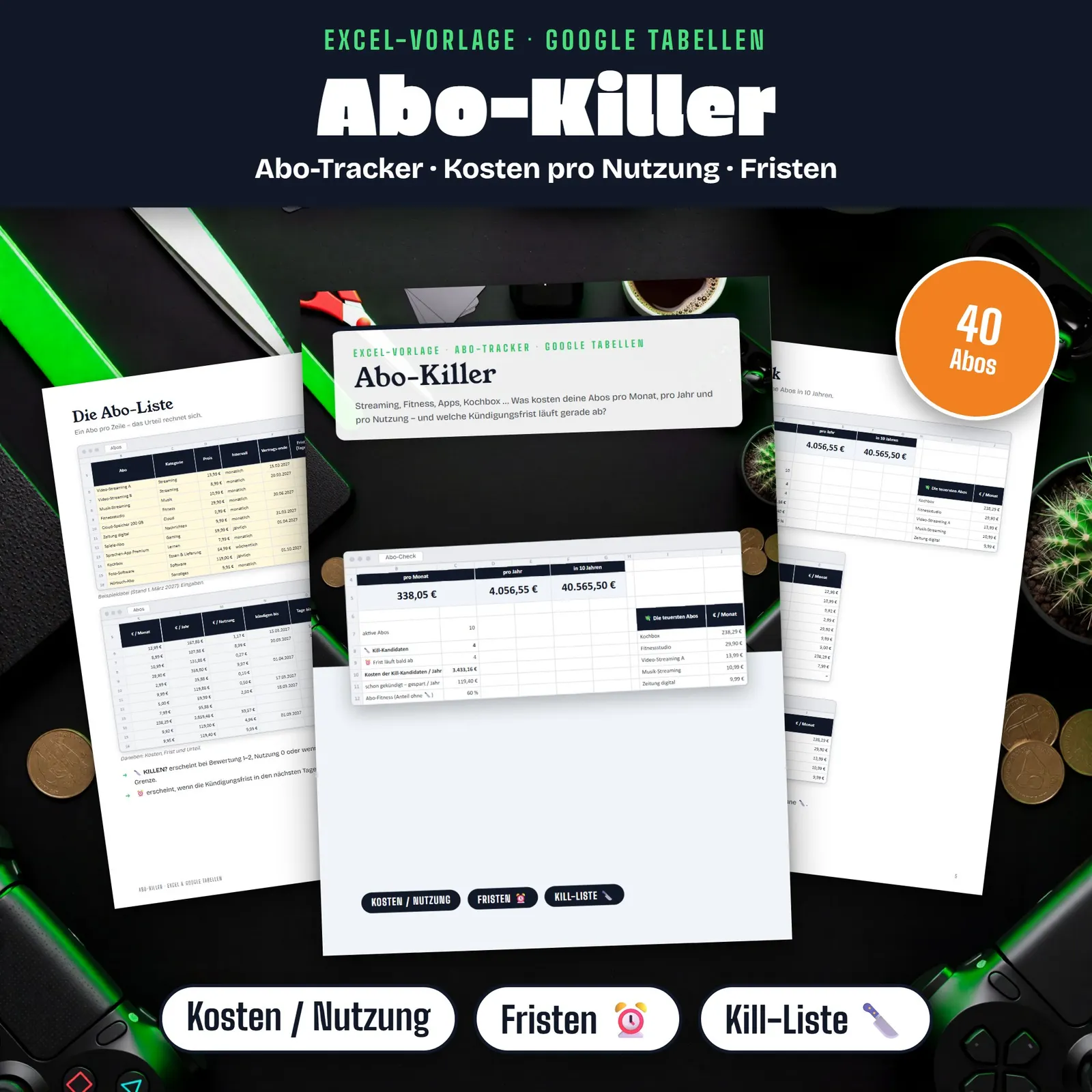 Abo-Tracker Excel-Vorlage „Abo-Killer“ mit Kündigungsfristen – Titelbild