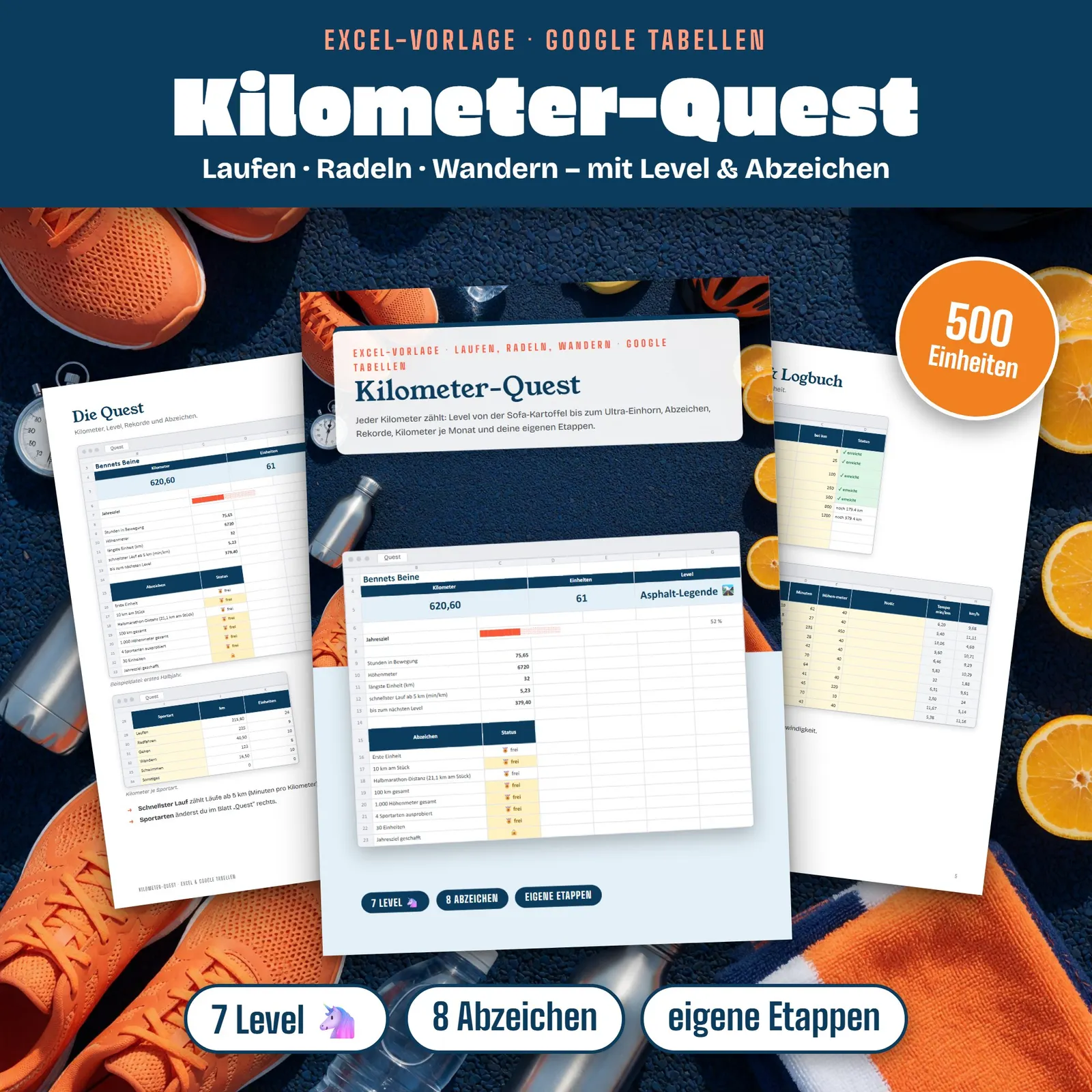 Lauf-Tracker Excel-Vorlage „Kilometer-Quest“ für Lauf, Rad und Wandern – Titelbild