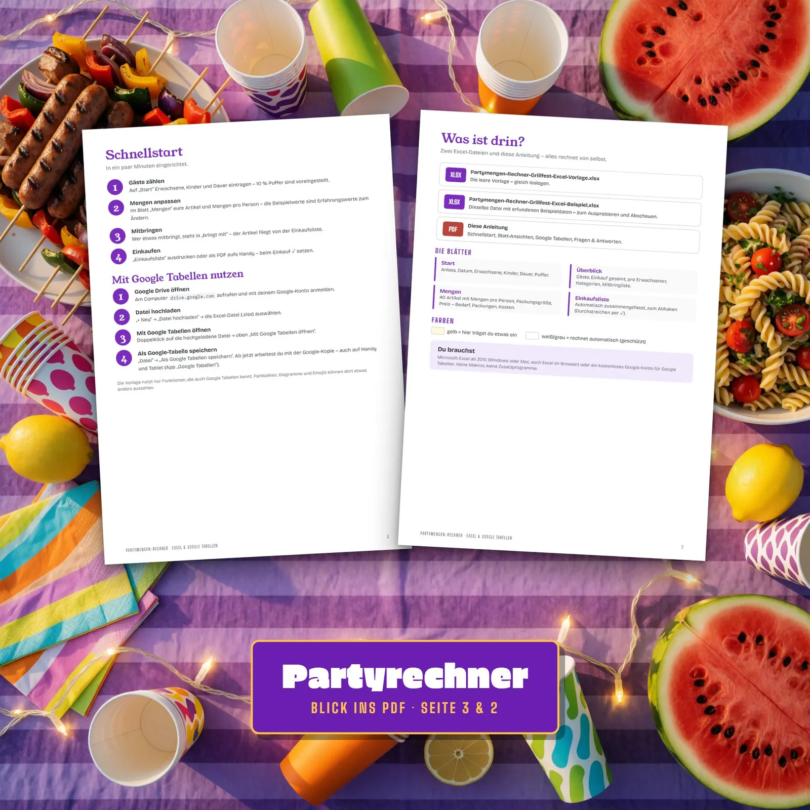 Partymengen-Rechner Excel-Vorlage fürs Grillfest mit Einkaufsliste – Blick in die Tabelle 3