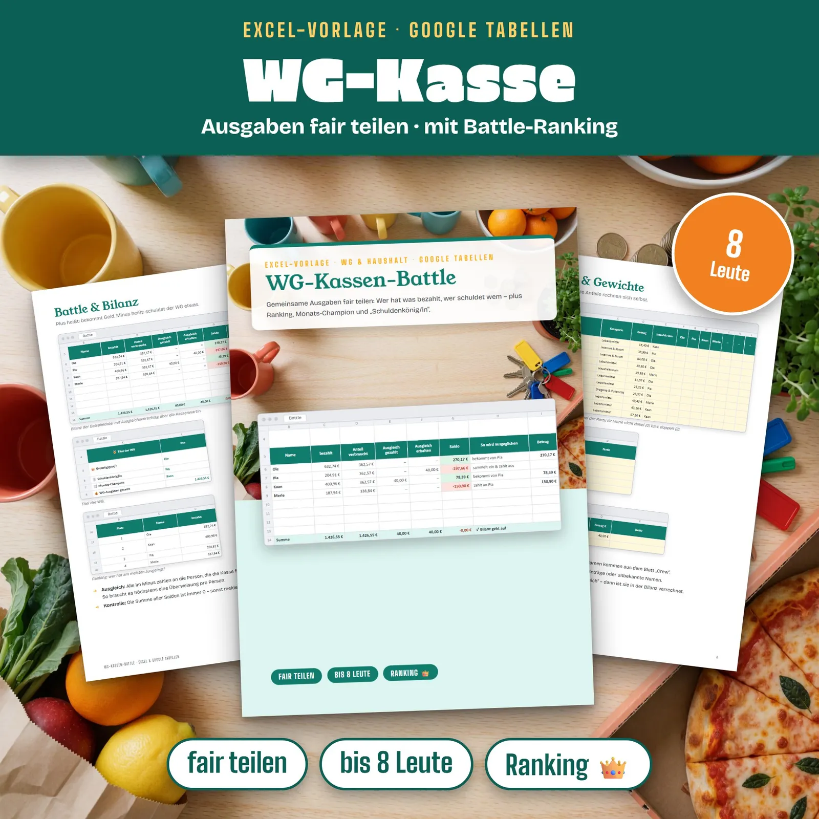WG-Kasse Excel-Vorlage – gemeinsame Ausgaben teilen mit Ranking – Titelbild